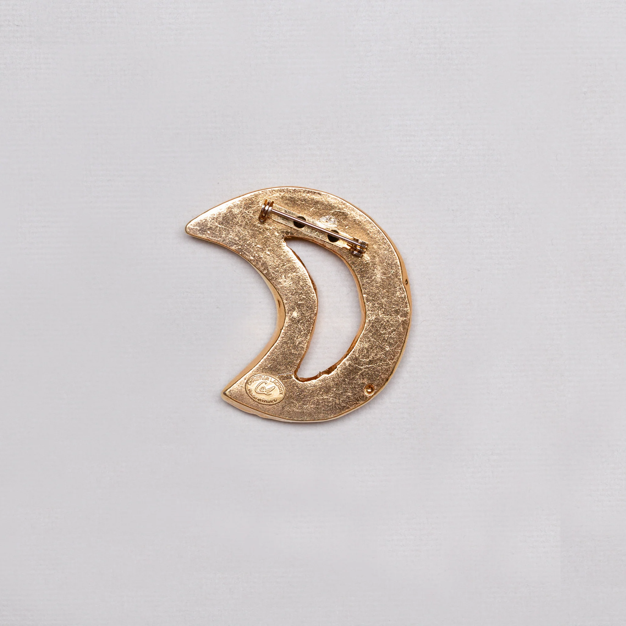 Vintage Christian Lacroix Gold Moon Brooch - Image 4