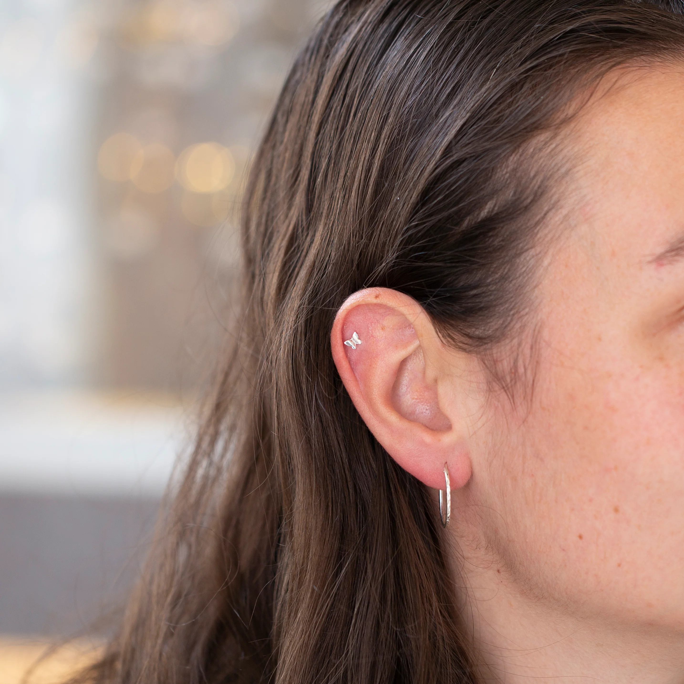 Gold-plated and Silver Butterfly Stud Cartilage Earring - Image 6