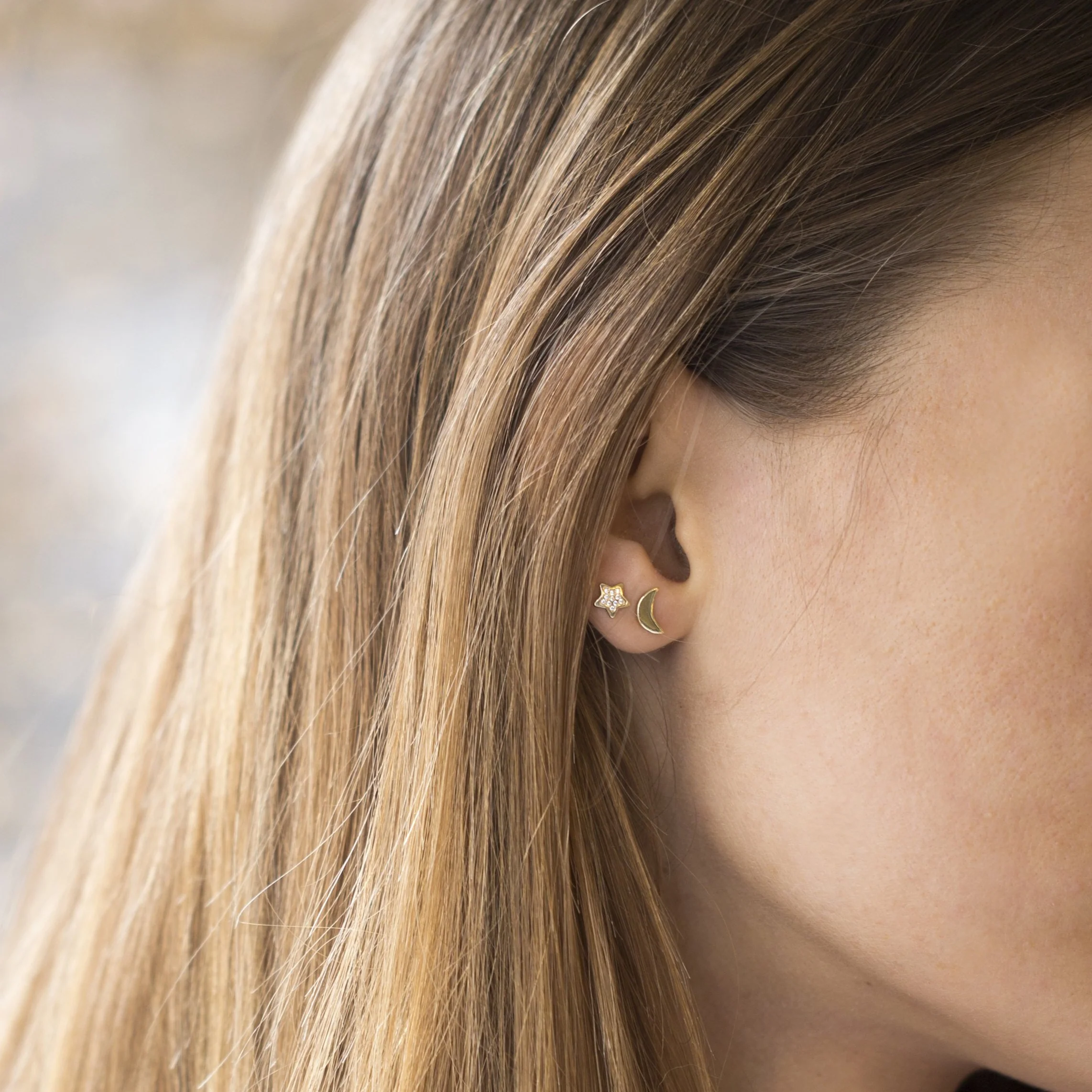 Gold Star Stud Earrings with Cubic Zirconia - Image 3