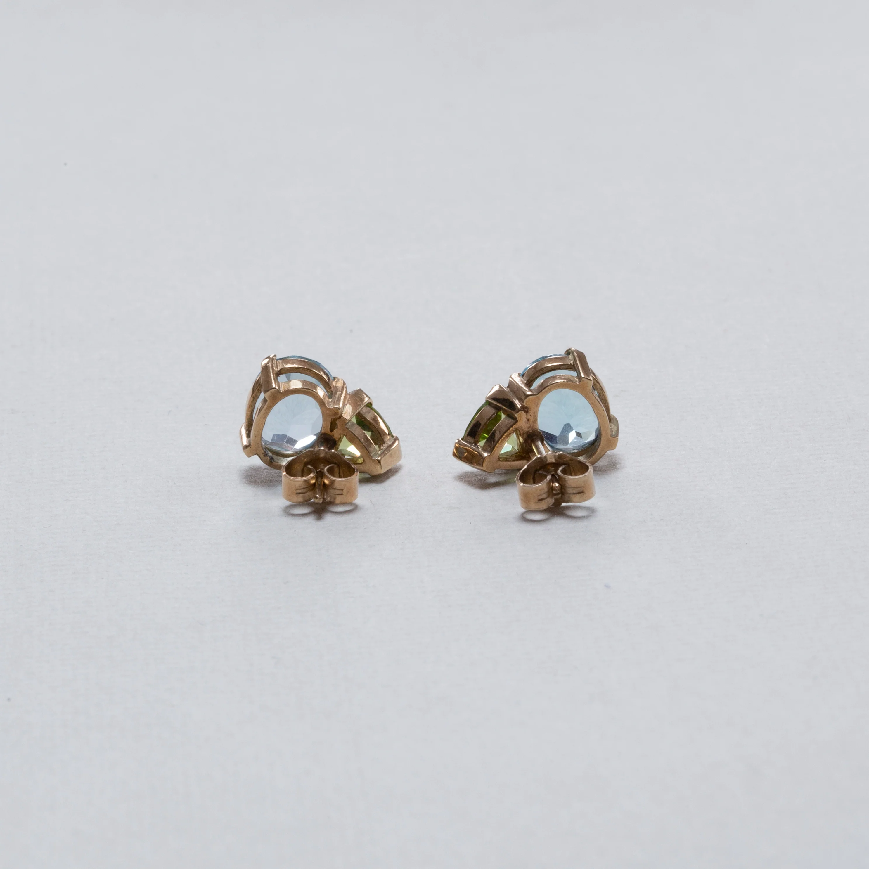 Gold Stud Earrings with Aqua and Peridot - Image 3