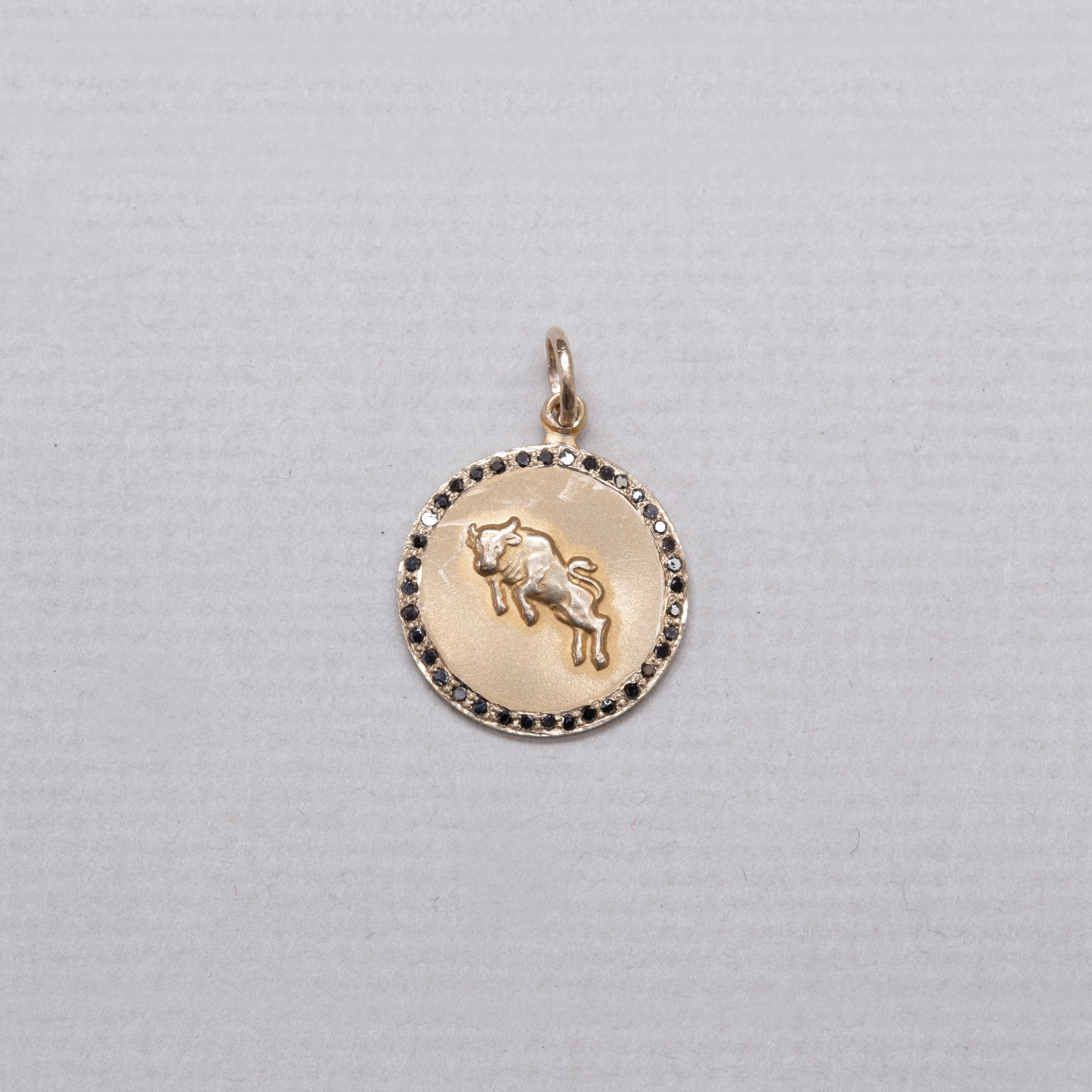 Gold Taurus Pendant Charm with Black Diamond