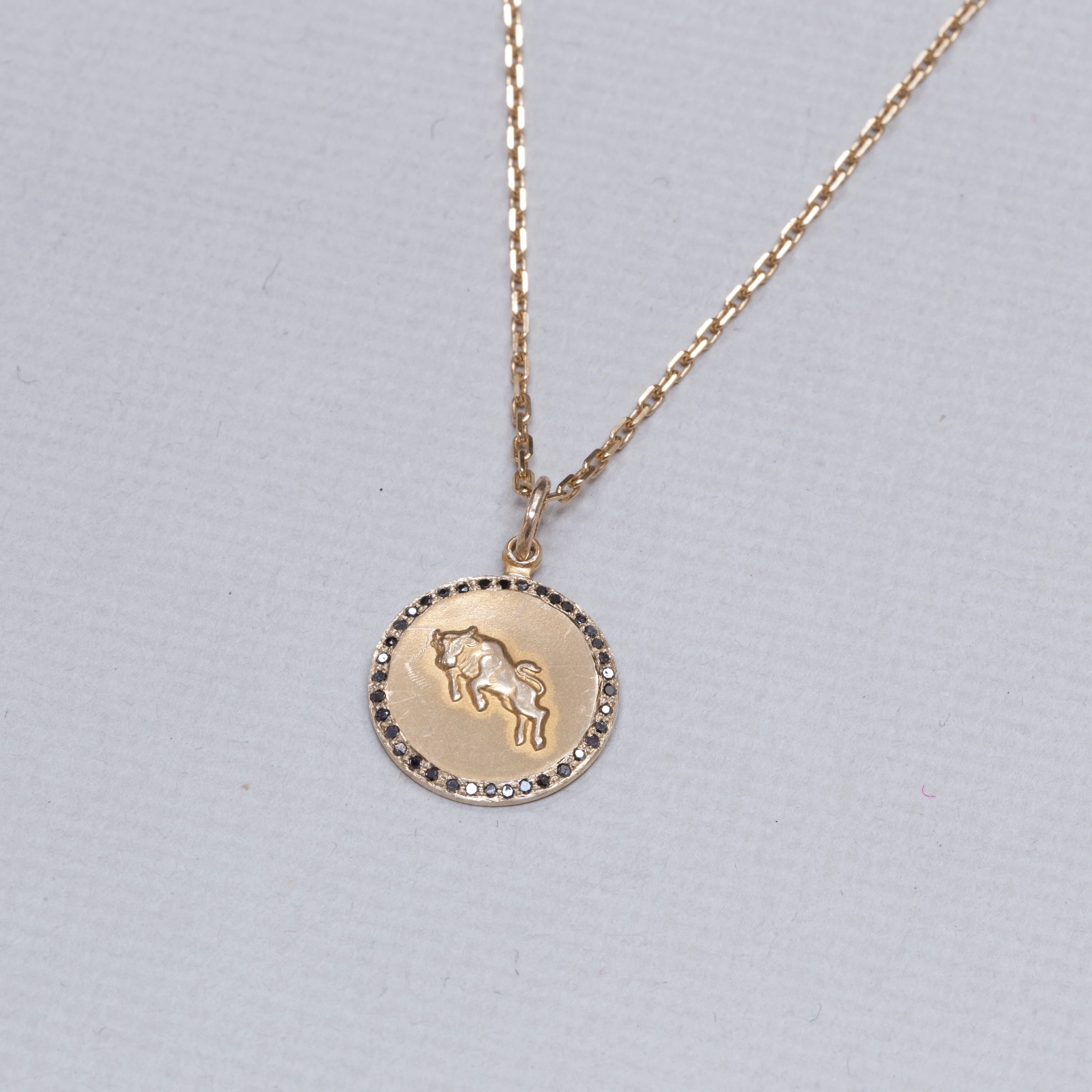 Gold Taurus Pendant Charm with Black Diamond - Image 2