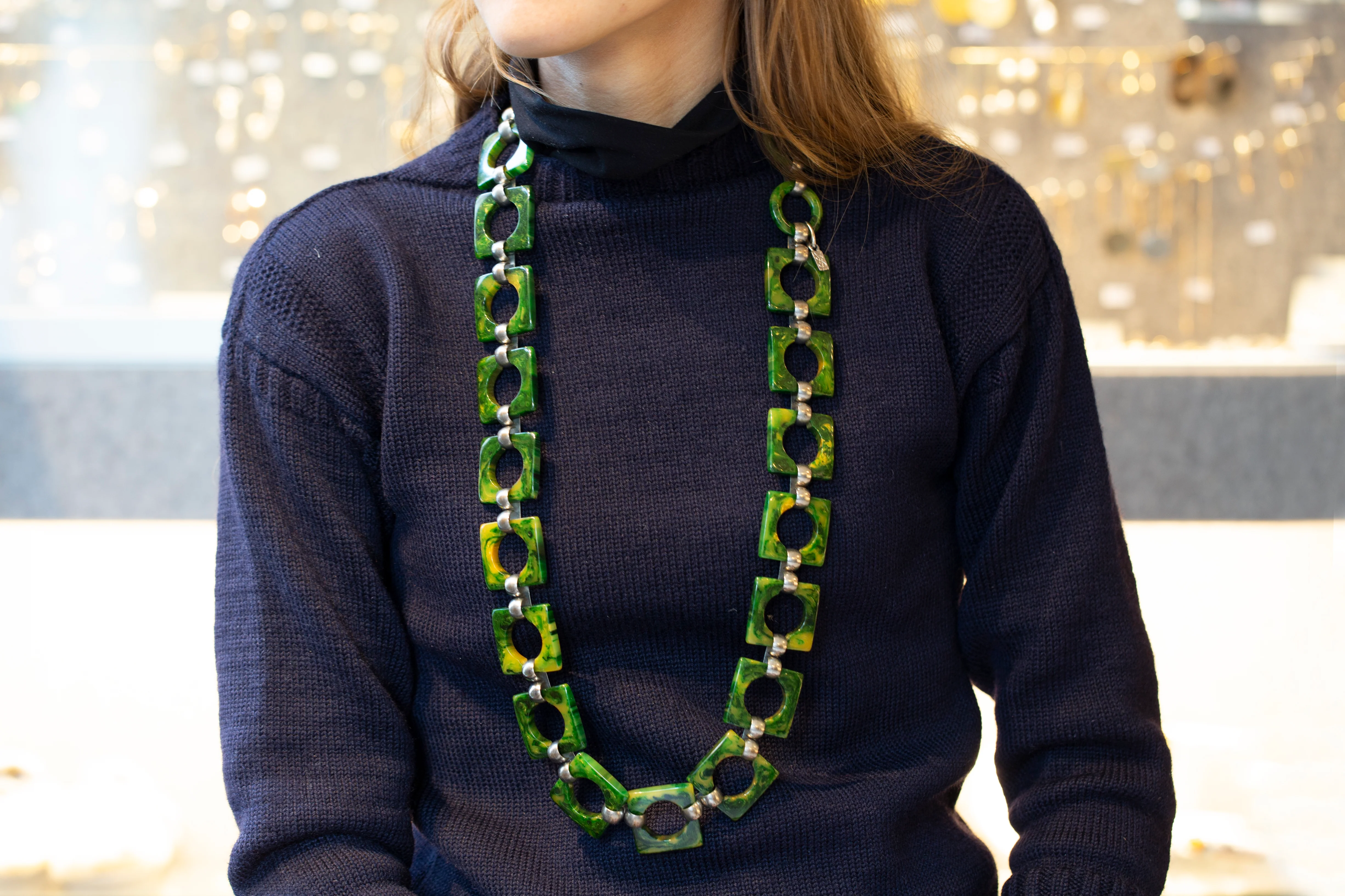 Vintage Green Belt Necklace - Image 2