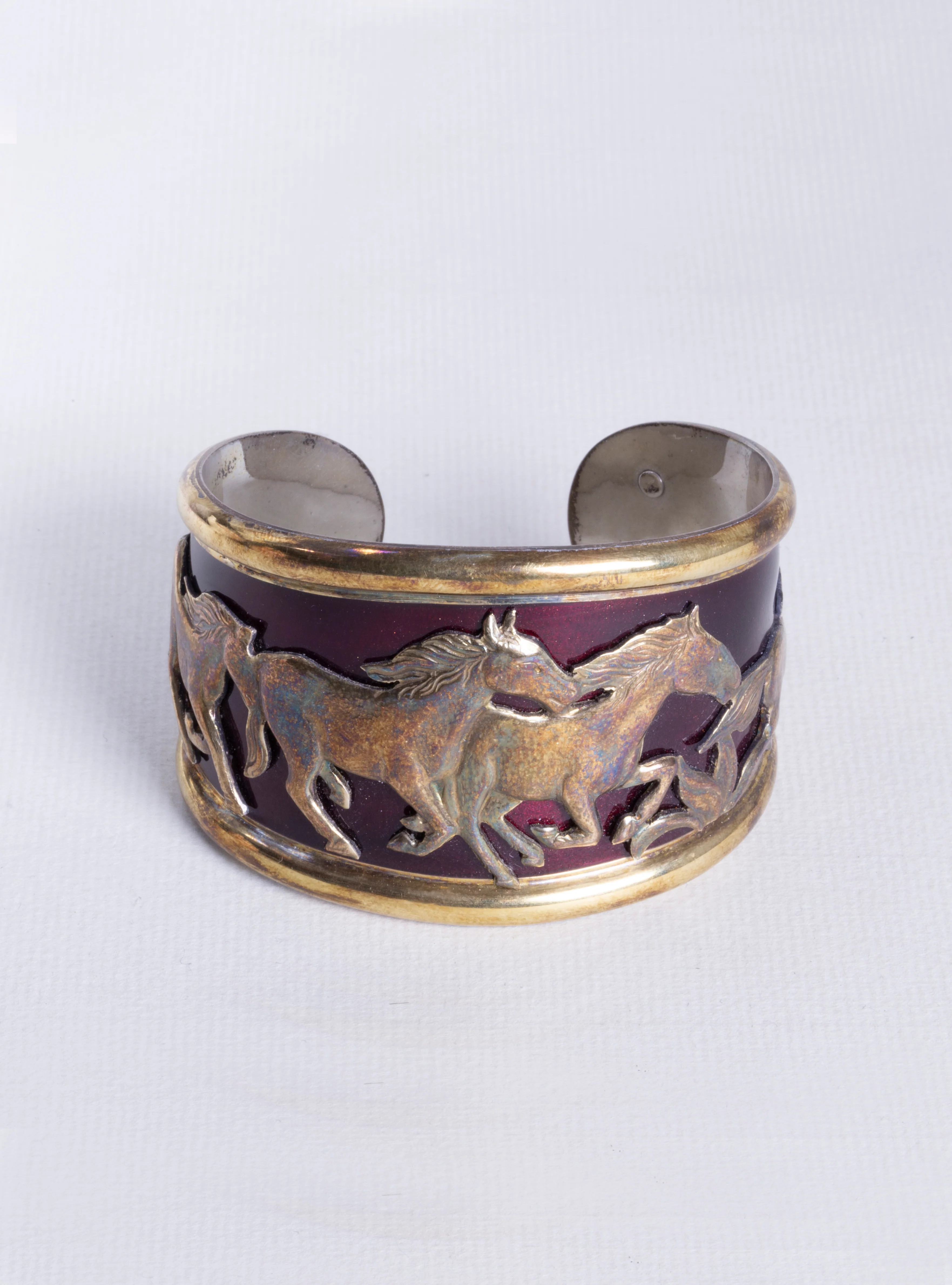 Gold and Enamel Horse Cuff Bracelet