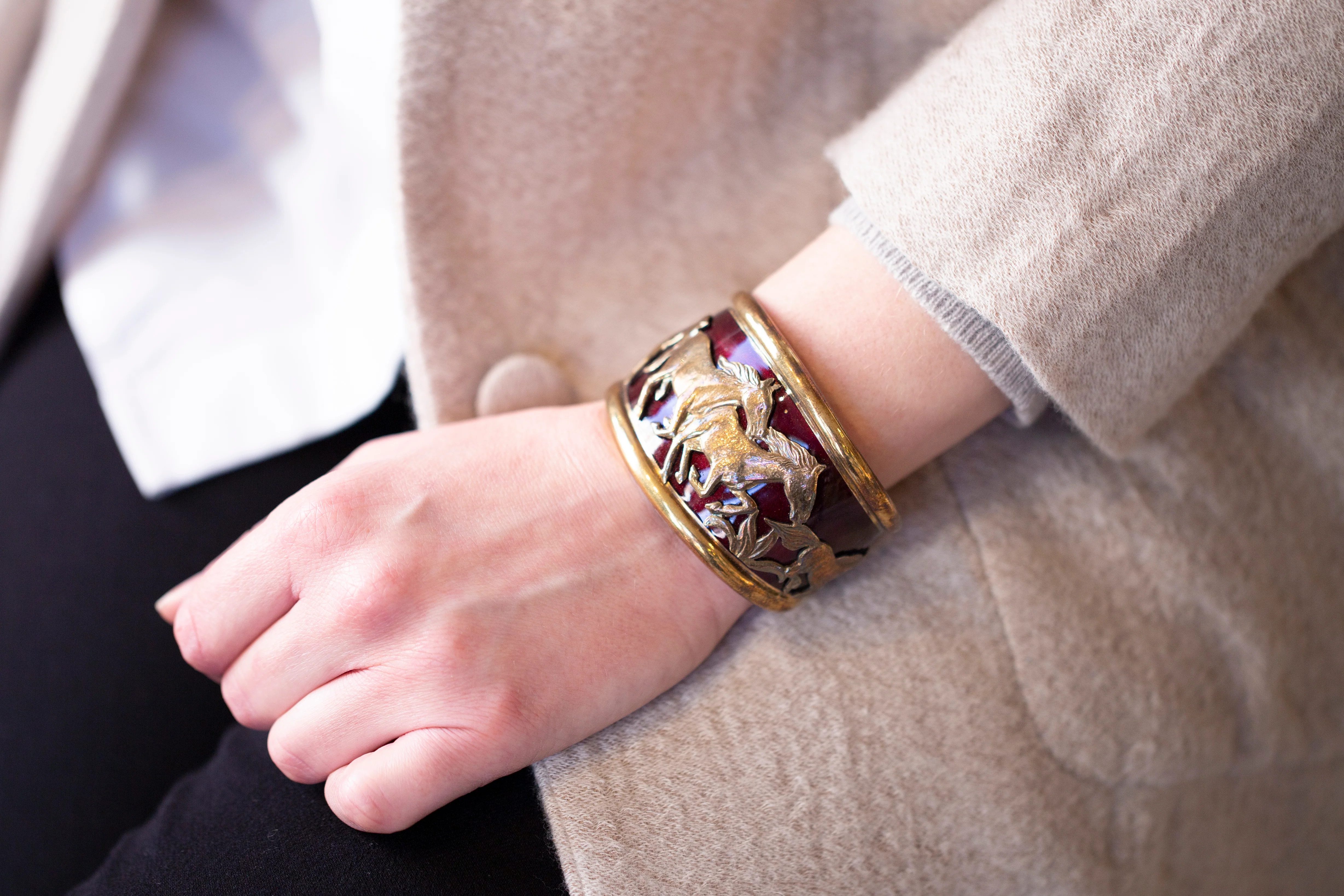 Gold and Enamel Horse Cuff Bracelet - Image 3