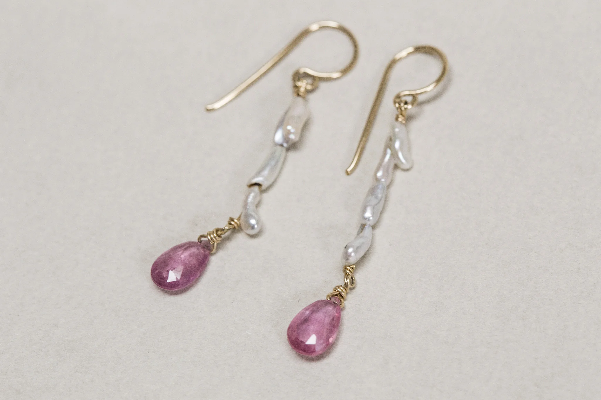 Keshi Pearls and Pink Sapphire Drop Earrings - Image 3
