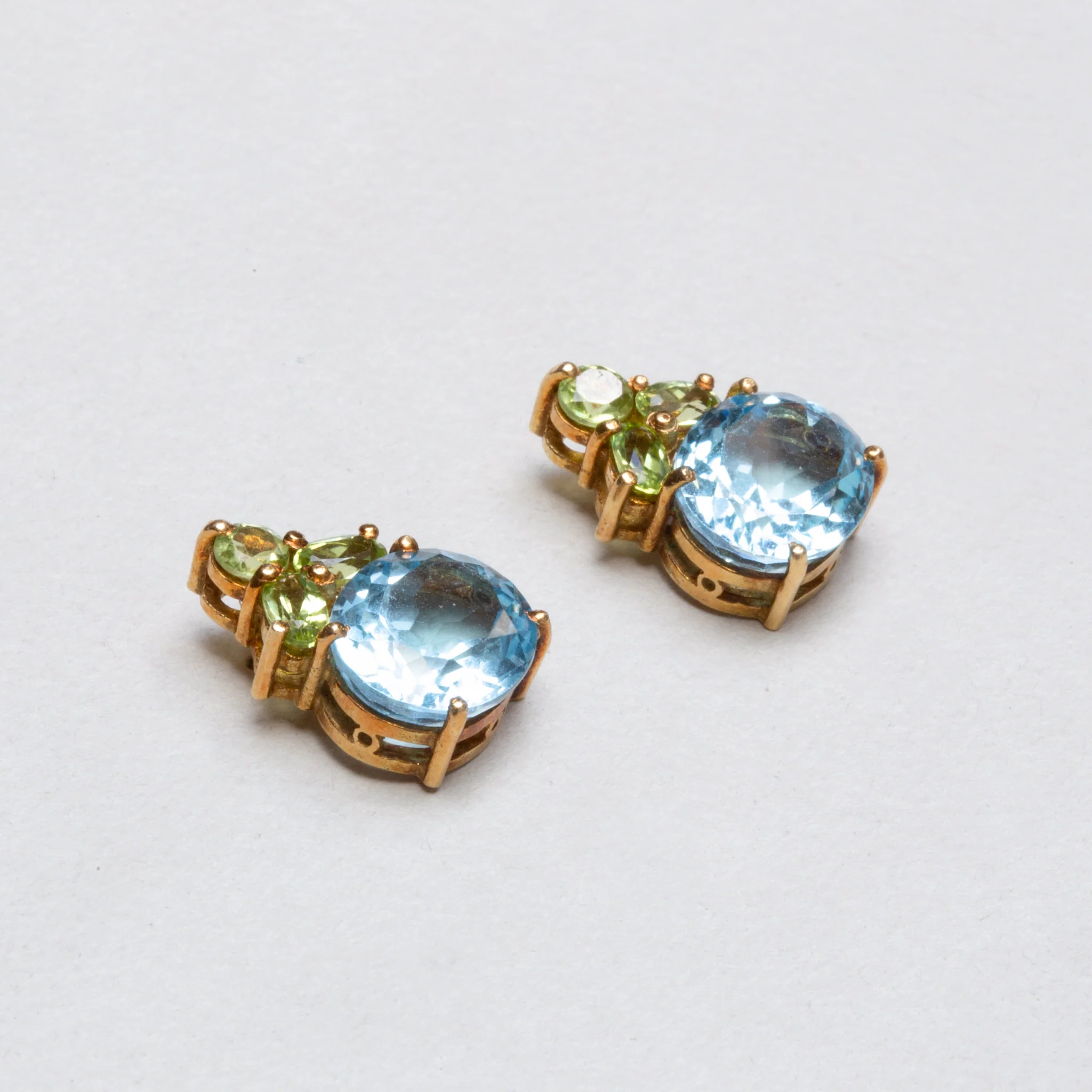 Vintage "Kiki Classics" Oval Blue Topaz and Peridot Petal Earrings - Image 2