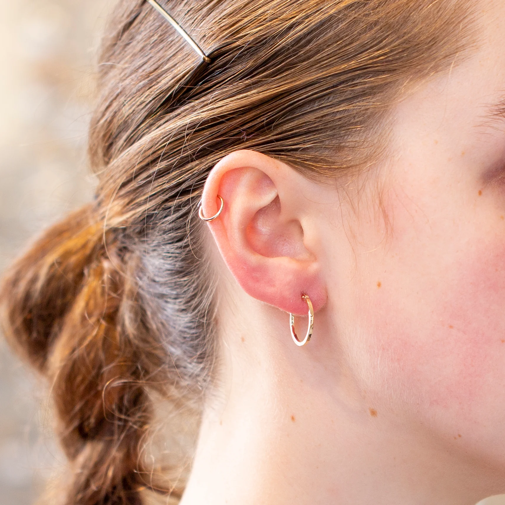 Large Gold Square Edged Hoops - Image 2