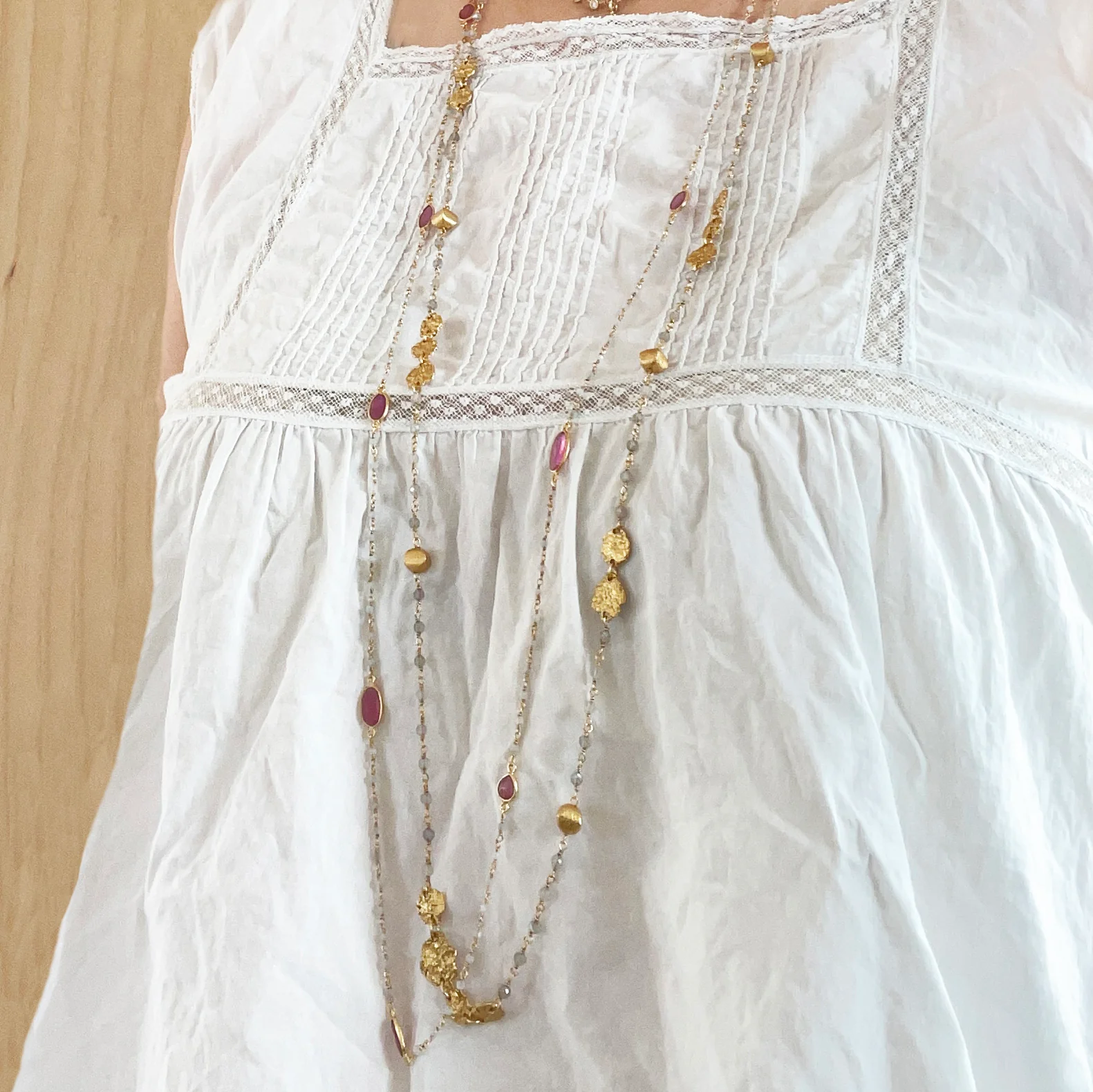Long Chain Necklace with Beads and Pink Tourmaline - Image 2
