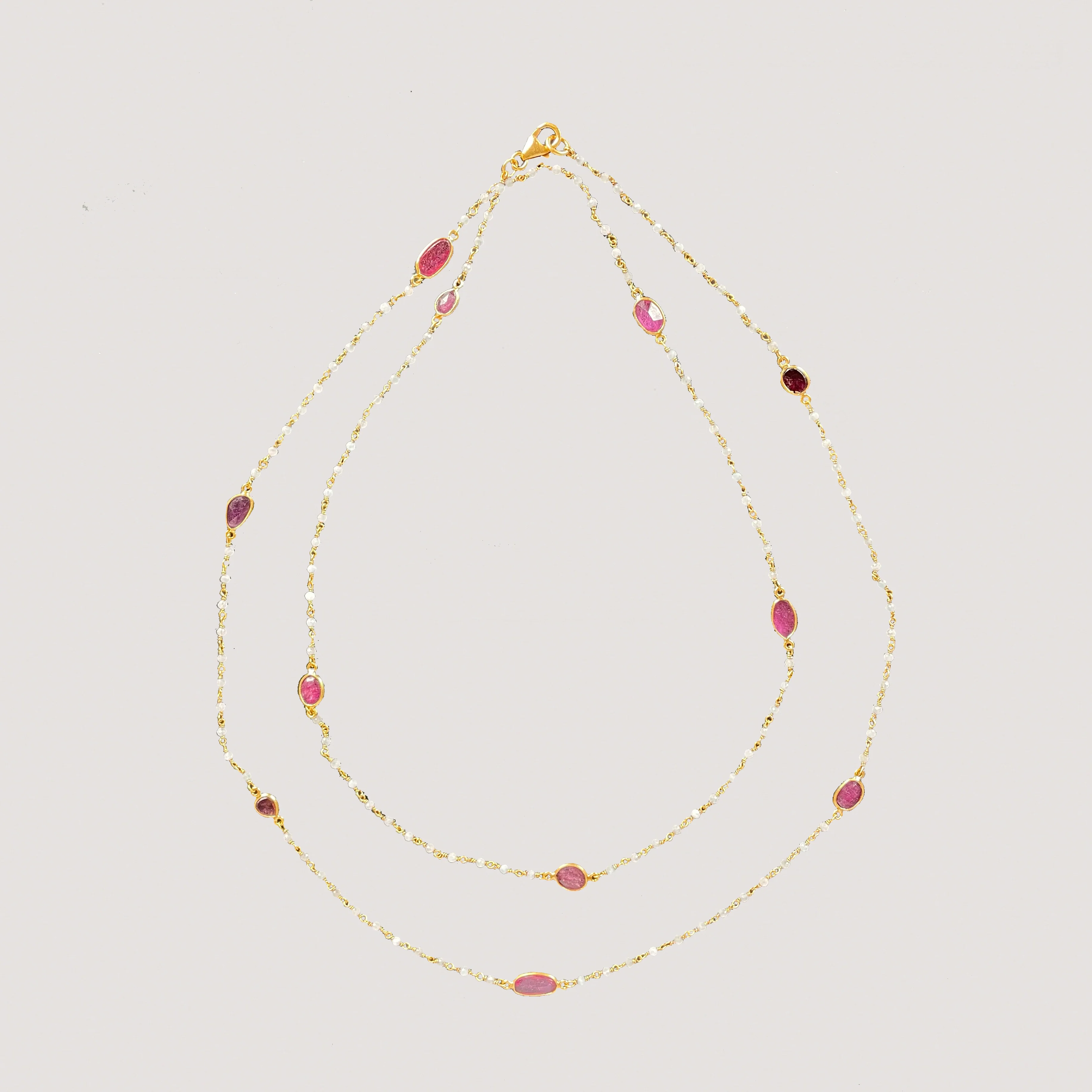 Long Chain Necklace with Beads and Pink Tourmaline - Image 3
