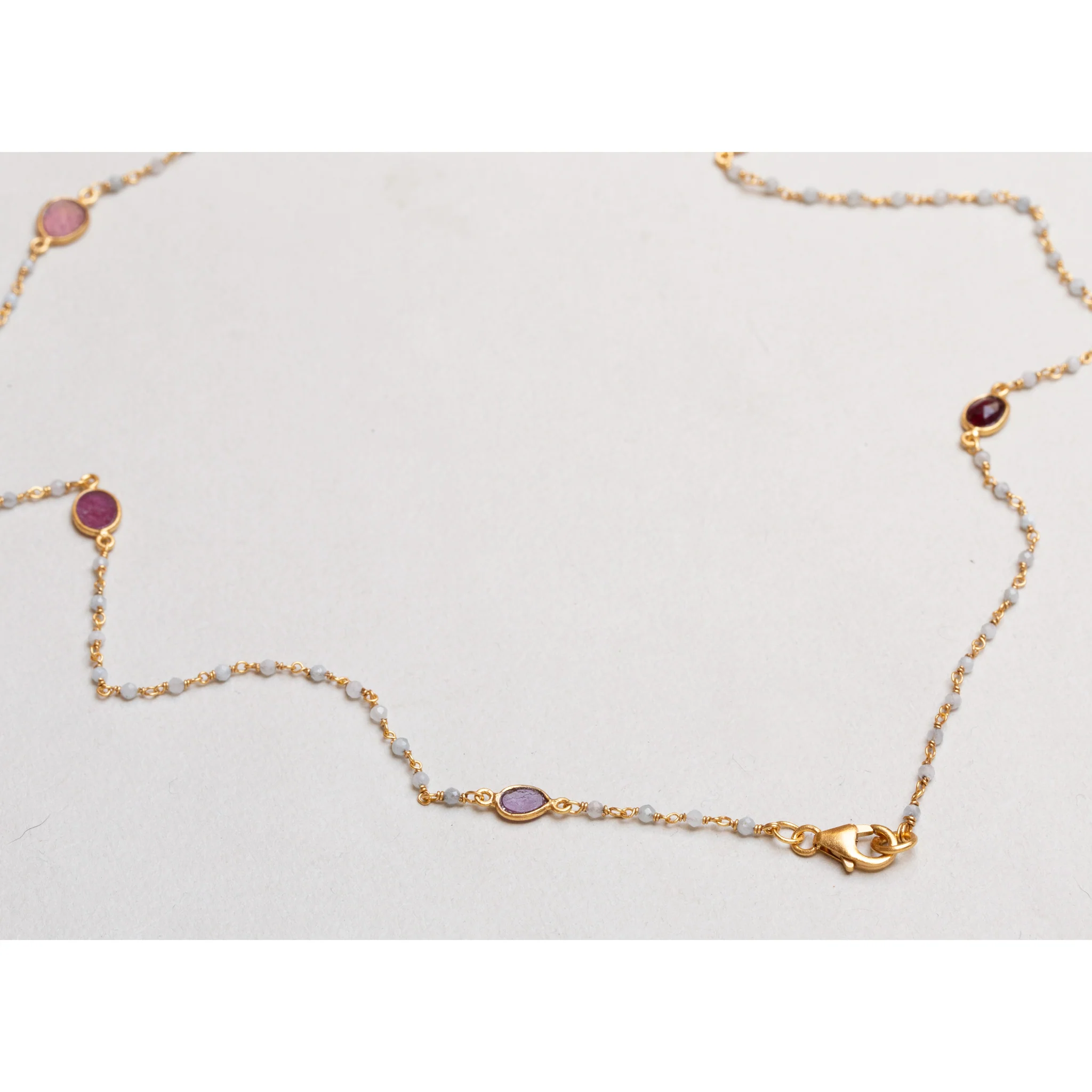 Long Chain Necklace with Beads and Pink Tourmaline - Image 4