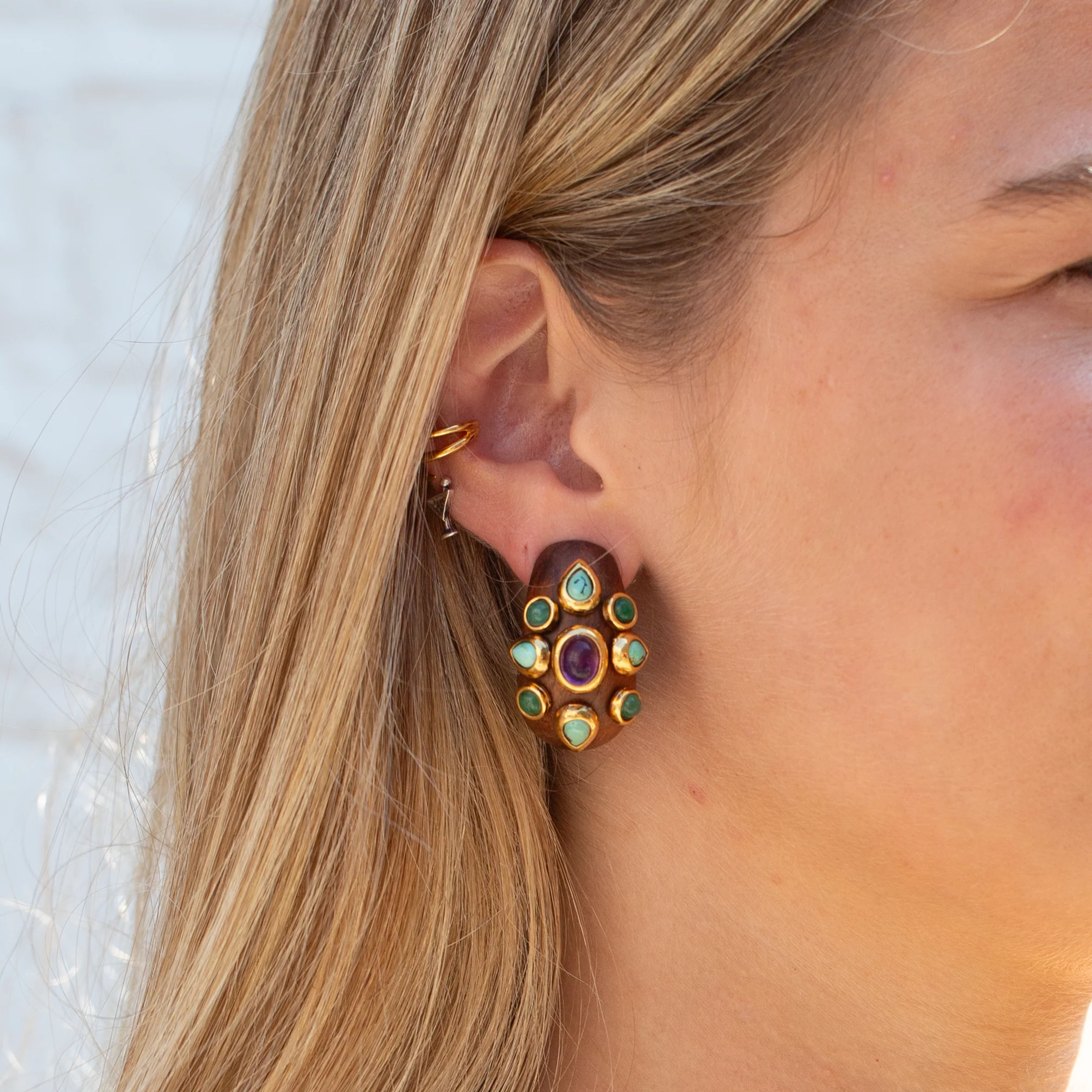 Vintage L'Oree du Bois 18ct Gold and Ebony Clip-on Earrings - Image 2