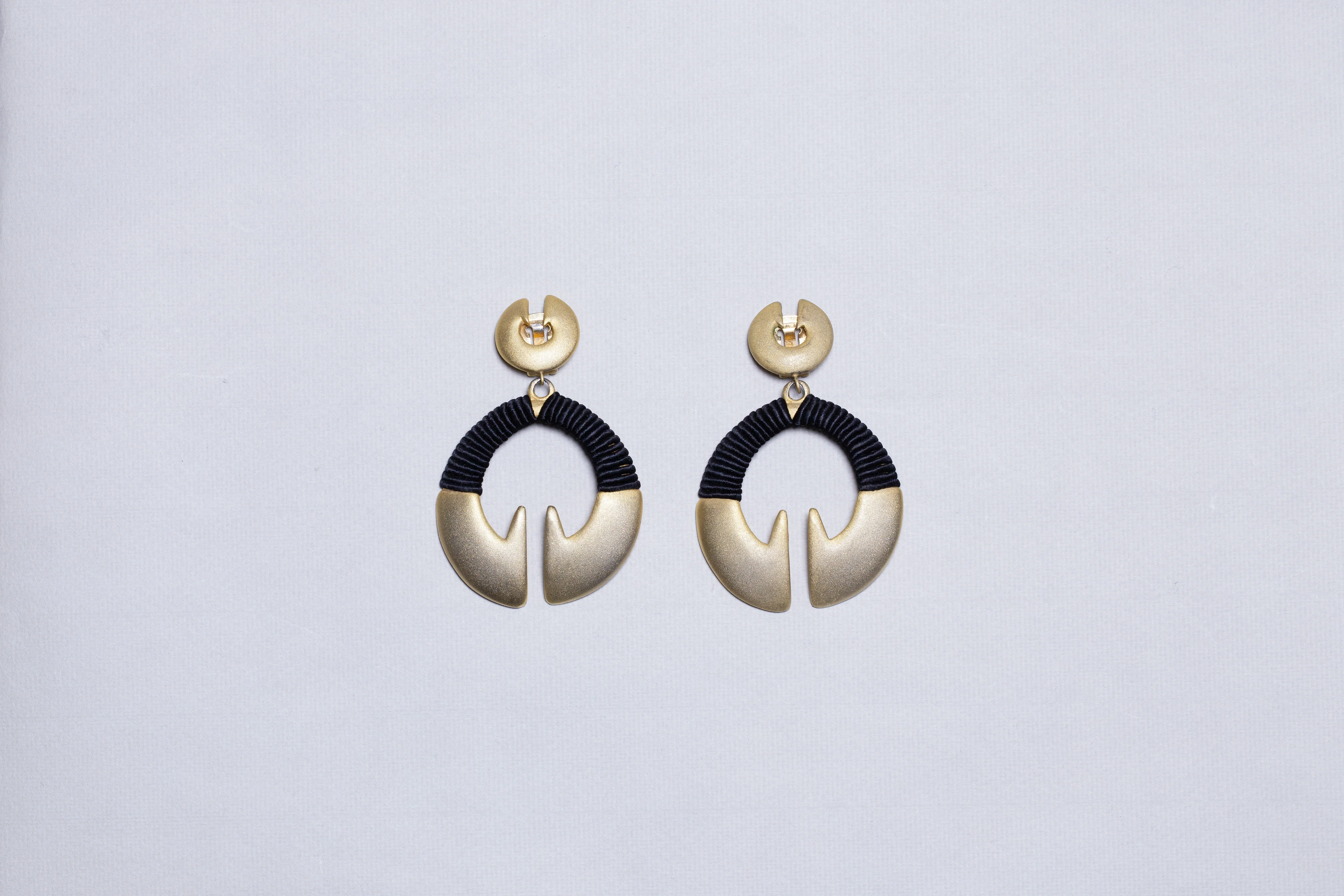 Matt Gold Earrings with Black Woven Threads - Image 3