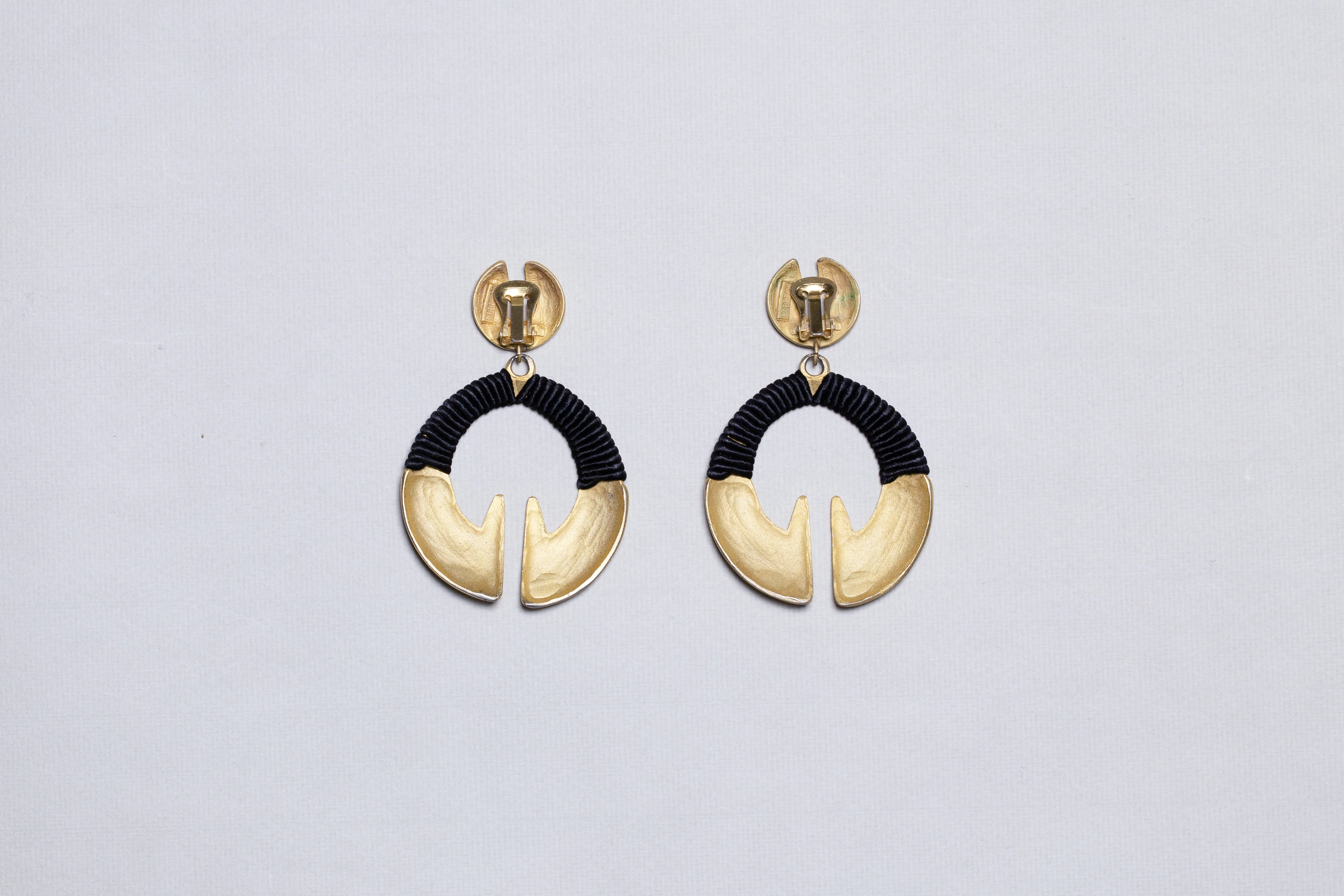 Matt Gold Earrings with Black Woven Threads - Image 4