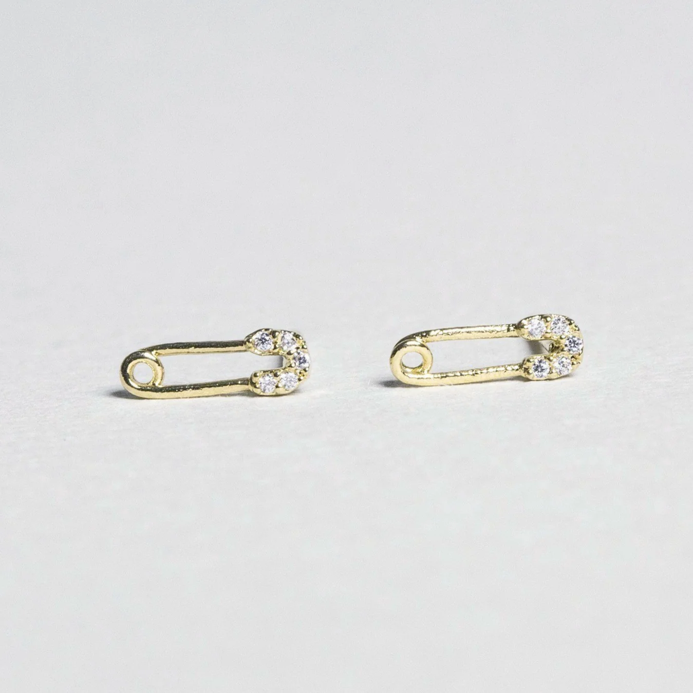 Micro Safety Pin Stud Earrings with Crystals