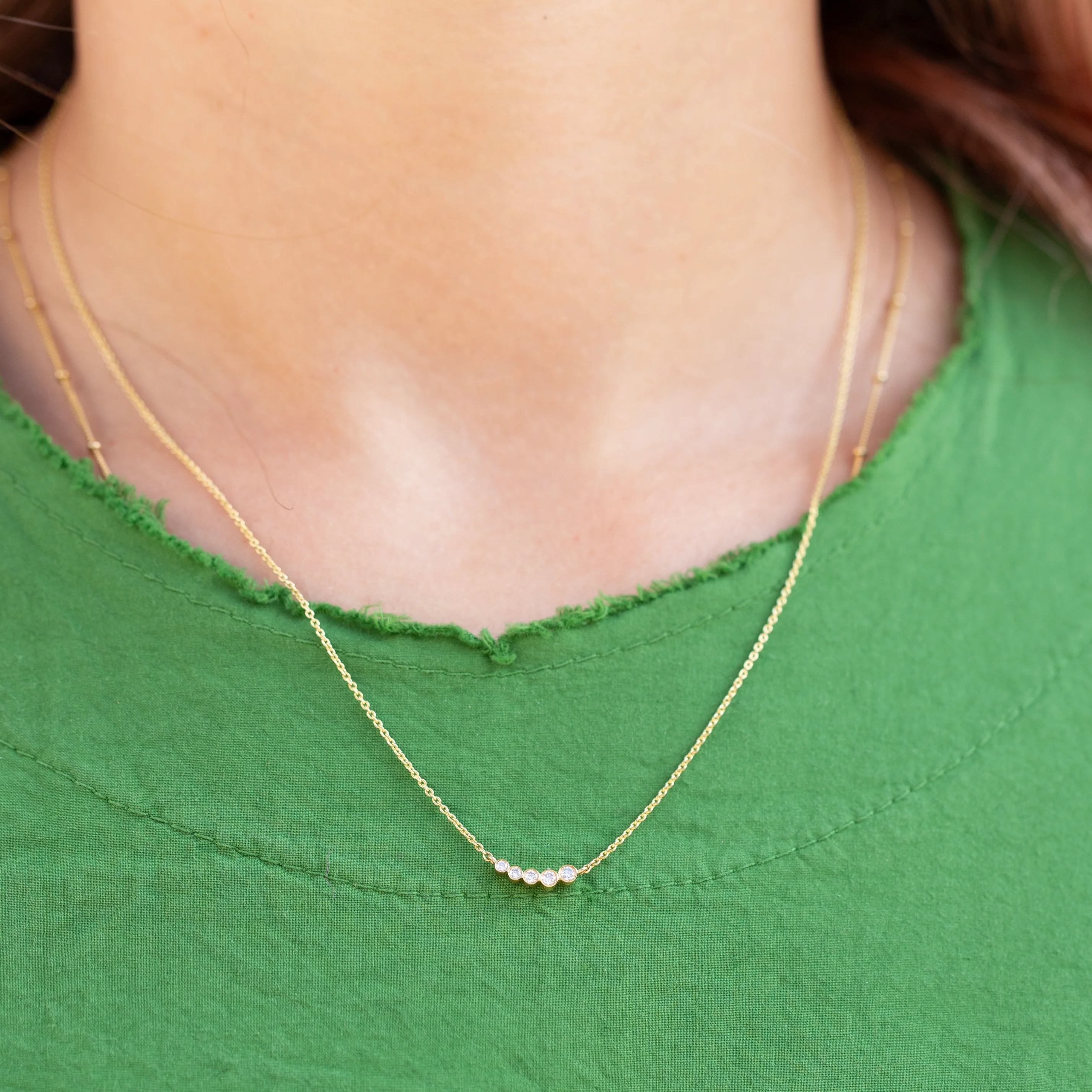 Gold Chain Necklace with Diamond Bar - Image 2