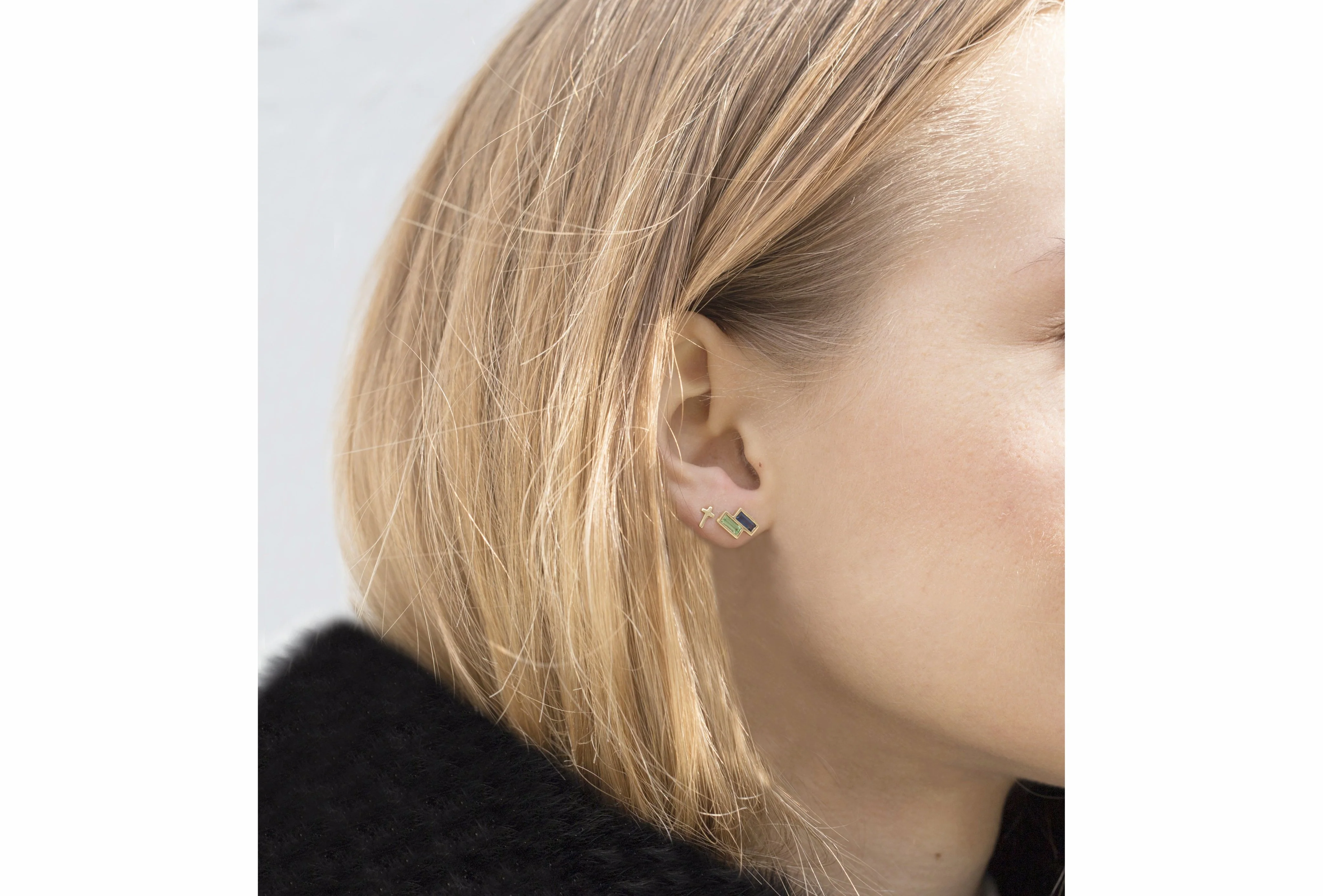 Mixed Sapphire Baguette Studs - Image 3