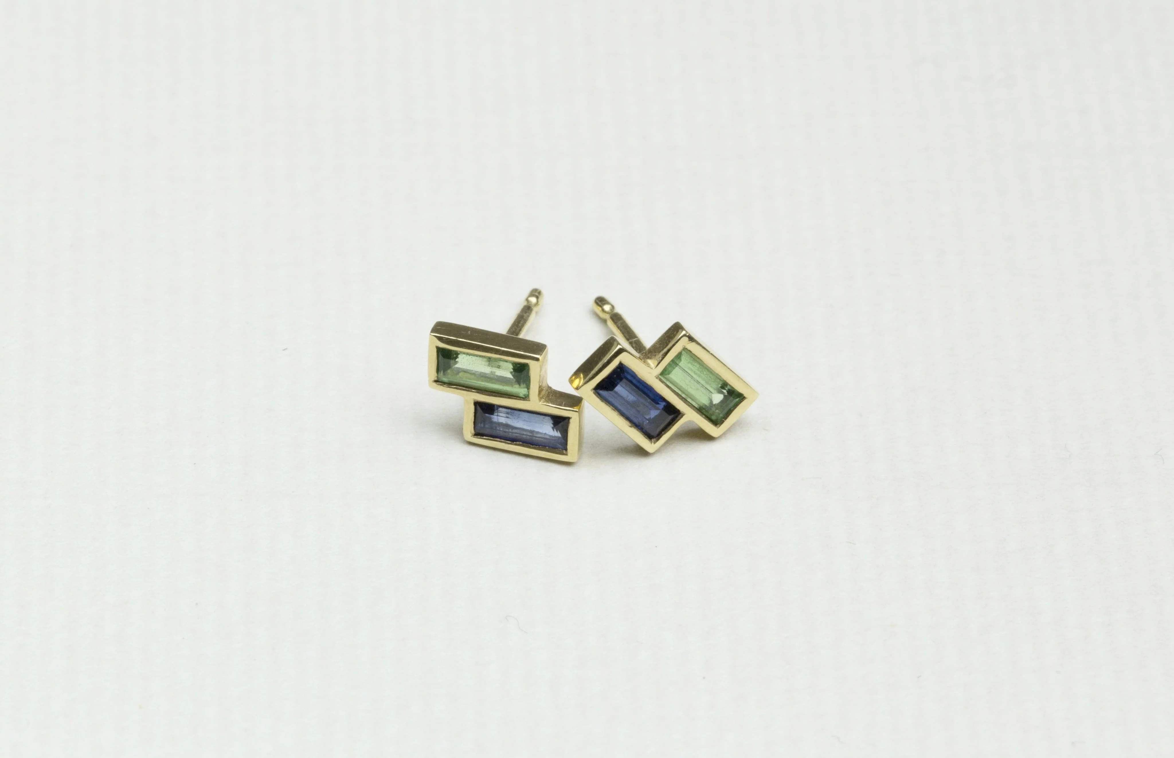 Mixed Sapphire Baguette Studs - Image 4