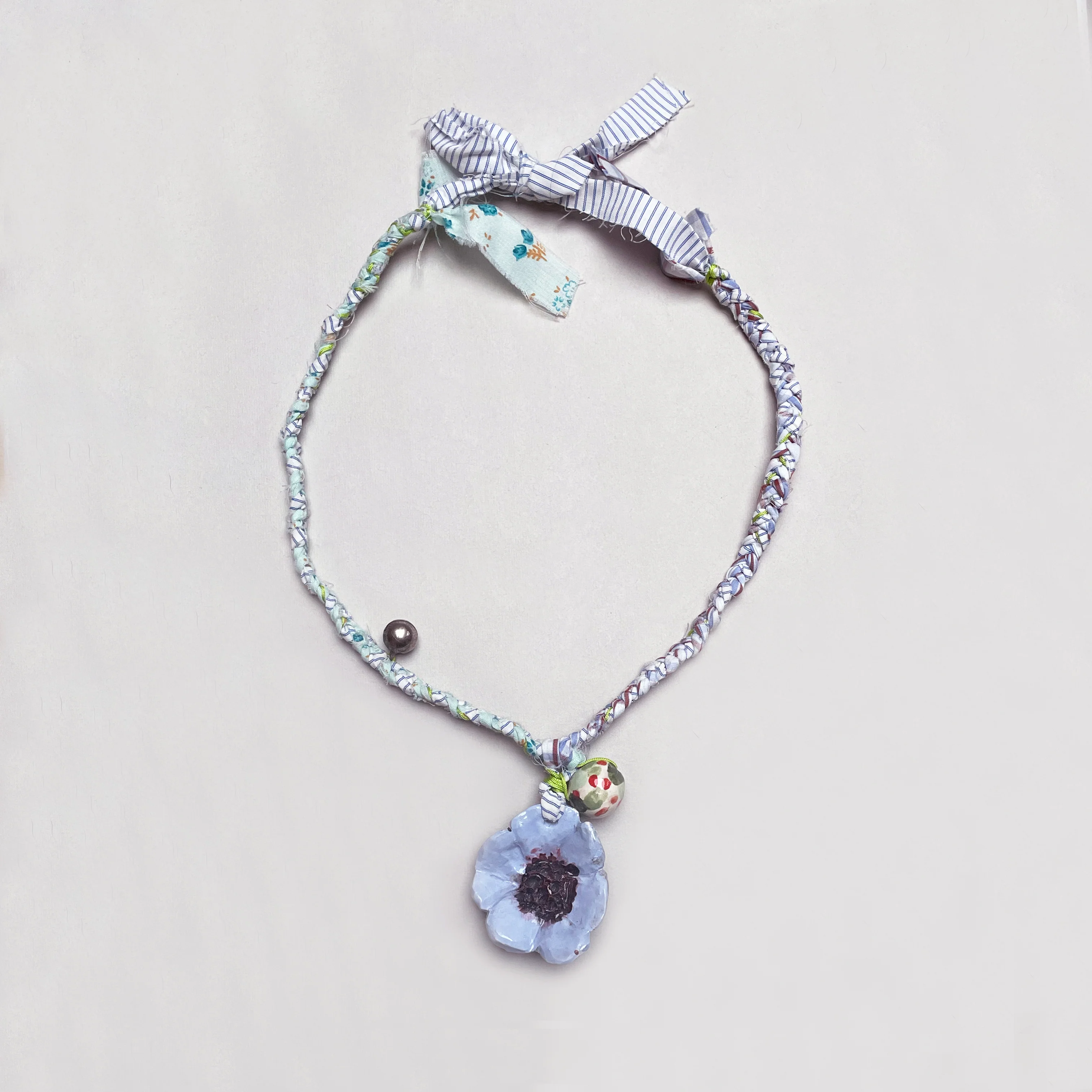 Vintage Fabric Necklace with Floral Pendant - Image 3