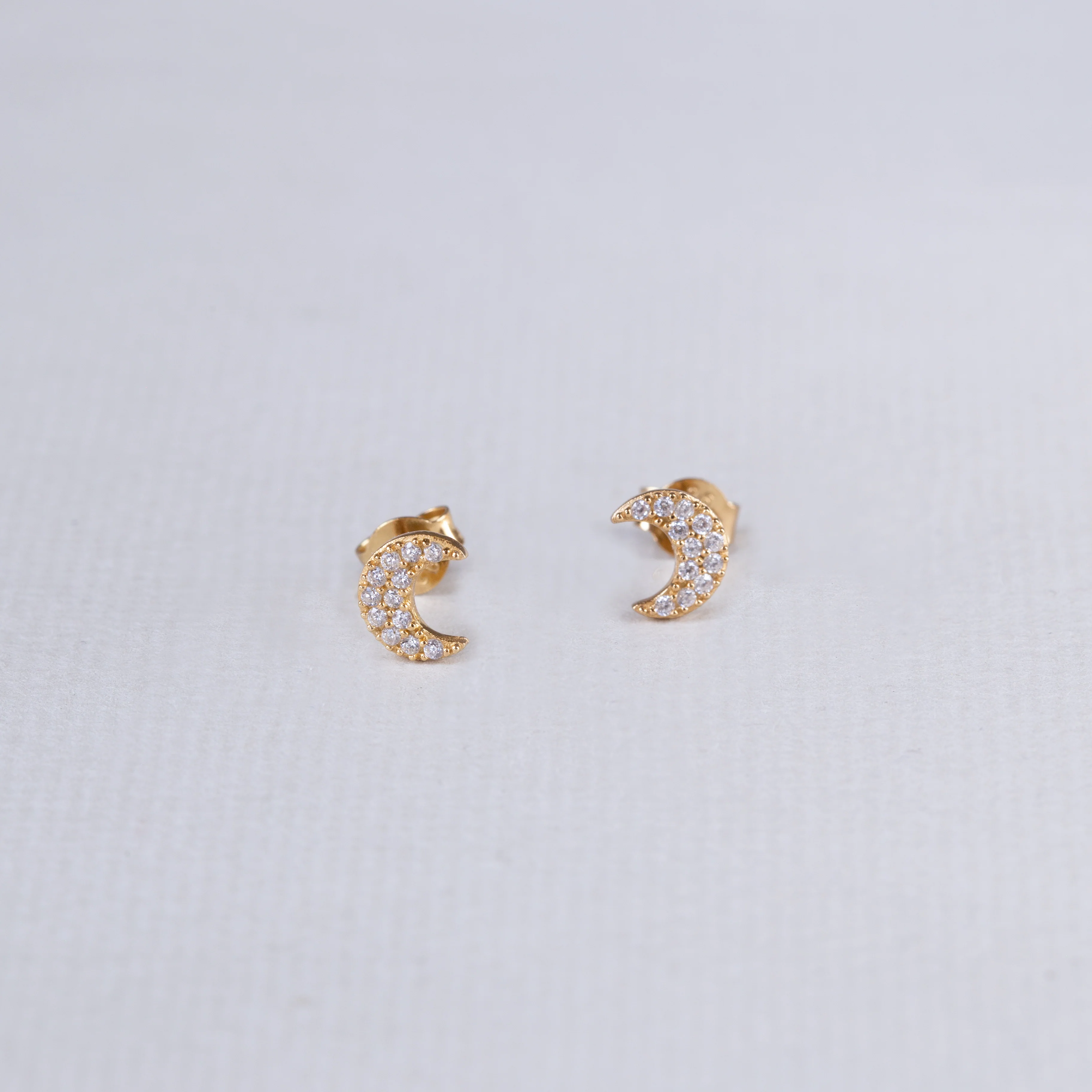 Pave Crescent Moon Stud Earrings