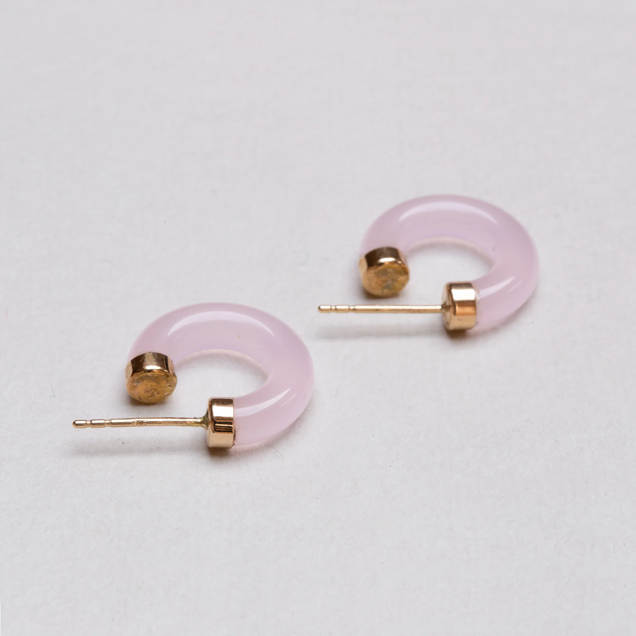 Vintage 14ct Gold Rose Quartz Hoop Earrings - Image 3