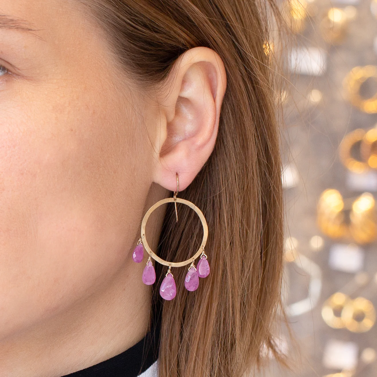 Pink Sapphire Drop Earrings - Image 2