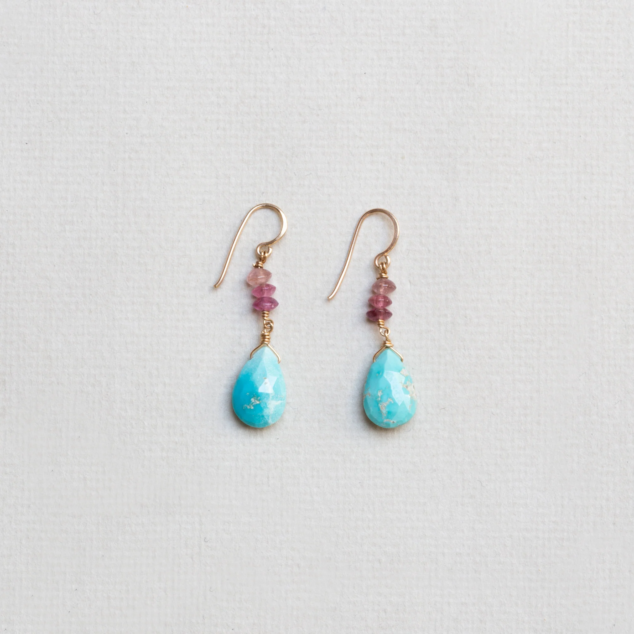 Pink Tourmaline & Turquoise Drop Earrings - Image 2