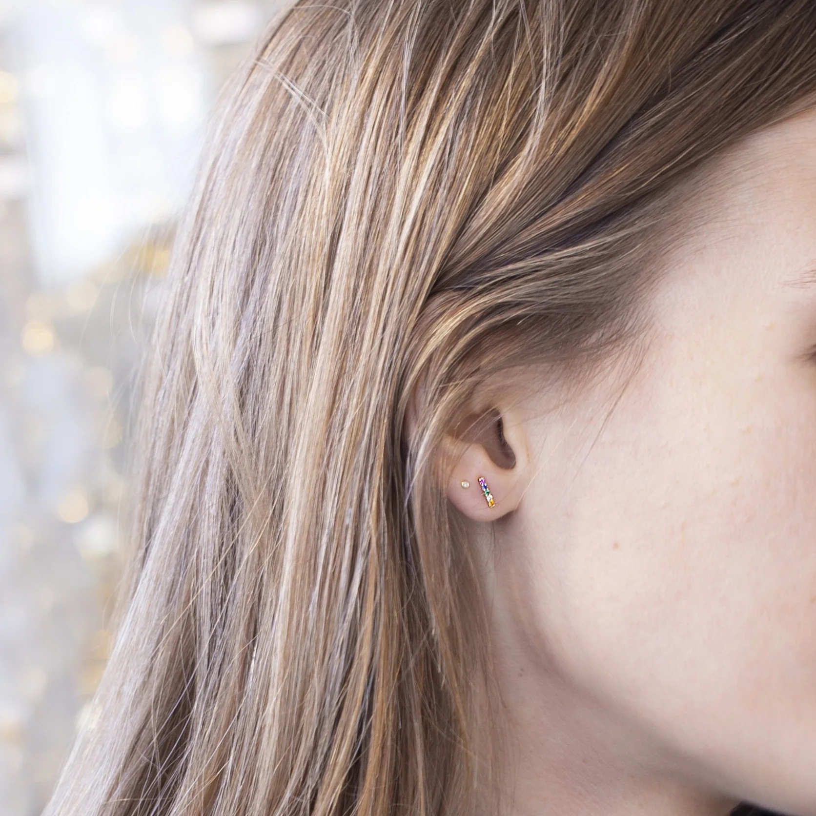 Rainbow Bar Stud Earrings - Image 2