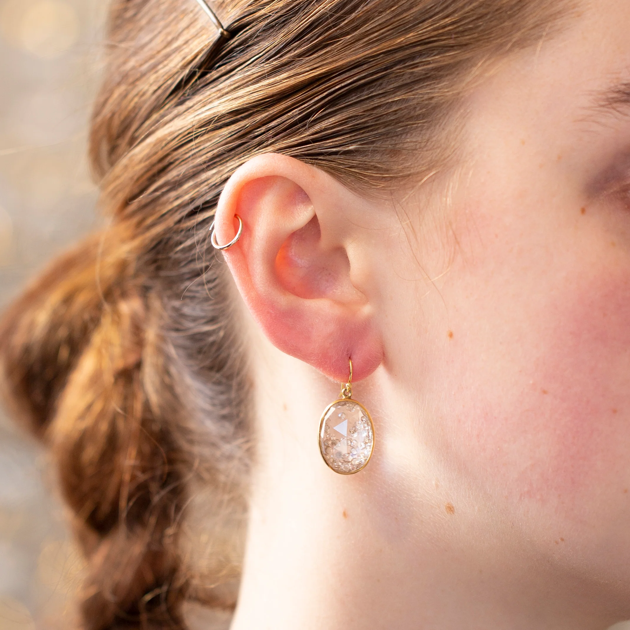 Rock Crystal Diamond Drop Earrings - Image 2