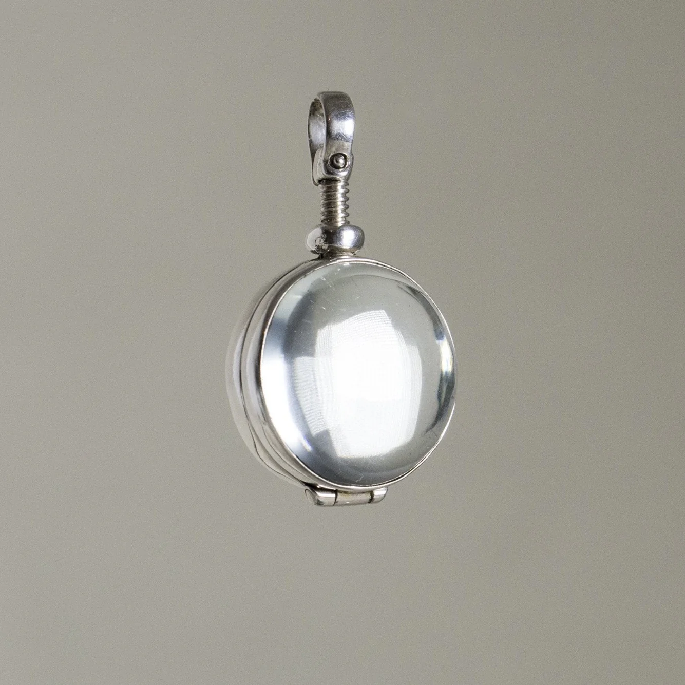 Round Glass Cabochon Silver Locket Pendant