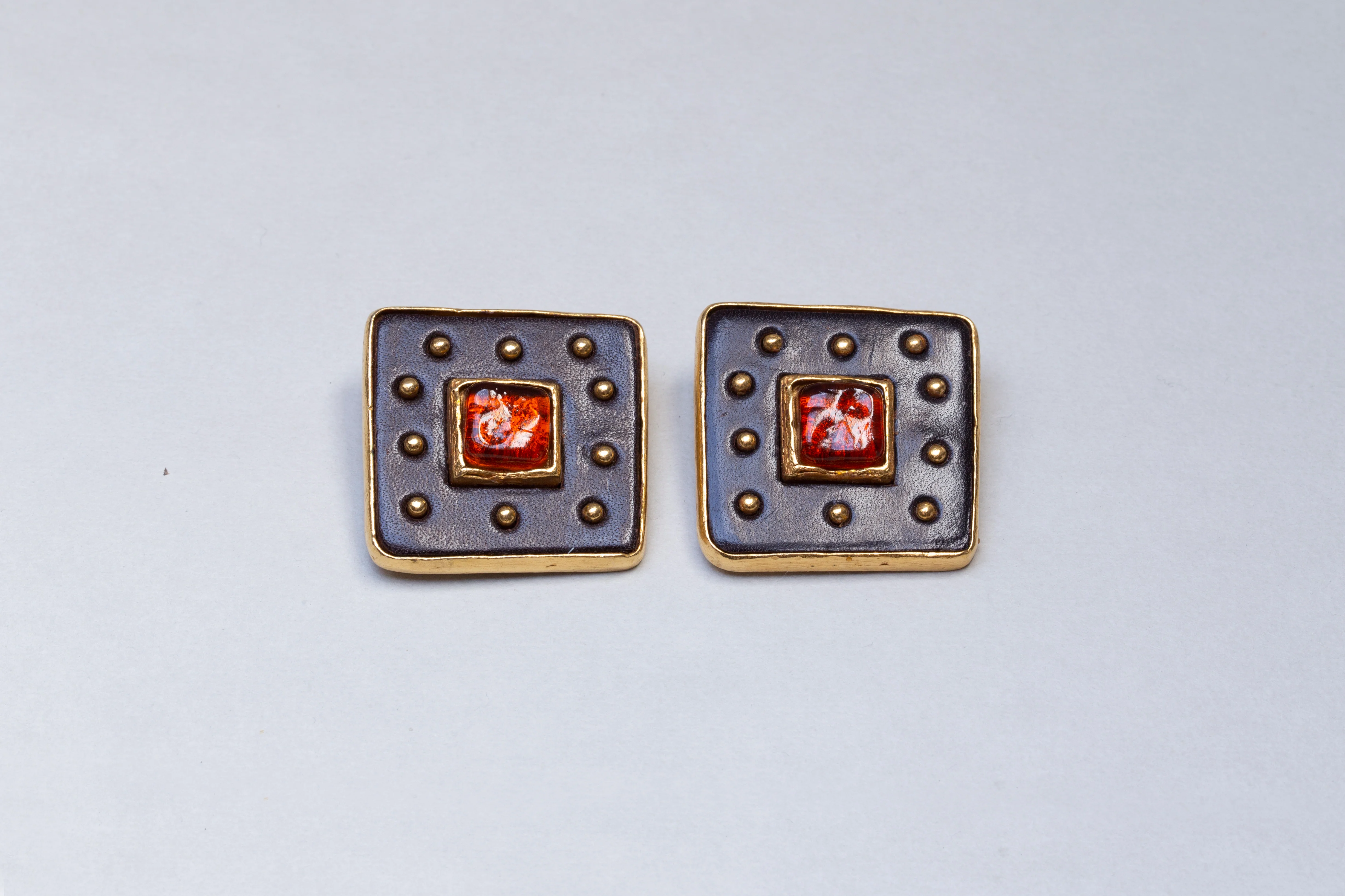 Set of Vintage Leather and Gold Cuff Bracelet and Earrings - Image 6