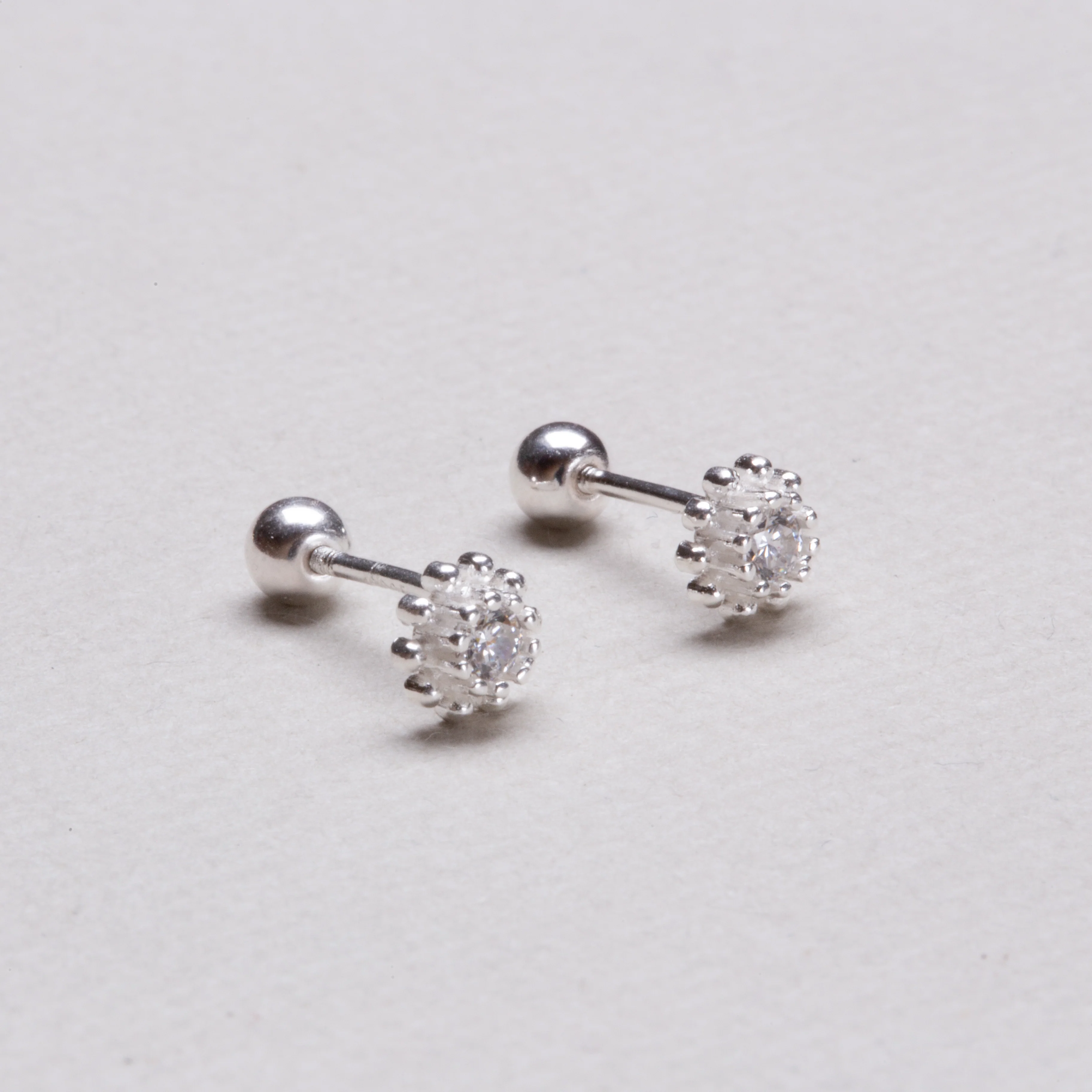 Silver Flower Stud Cartilage Earrings with Cubic Zirconia - Image 3