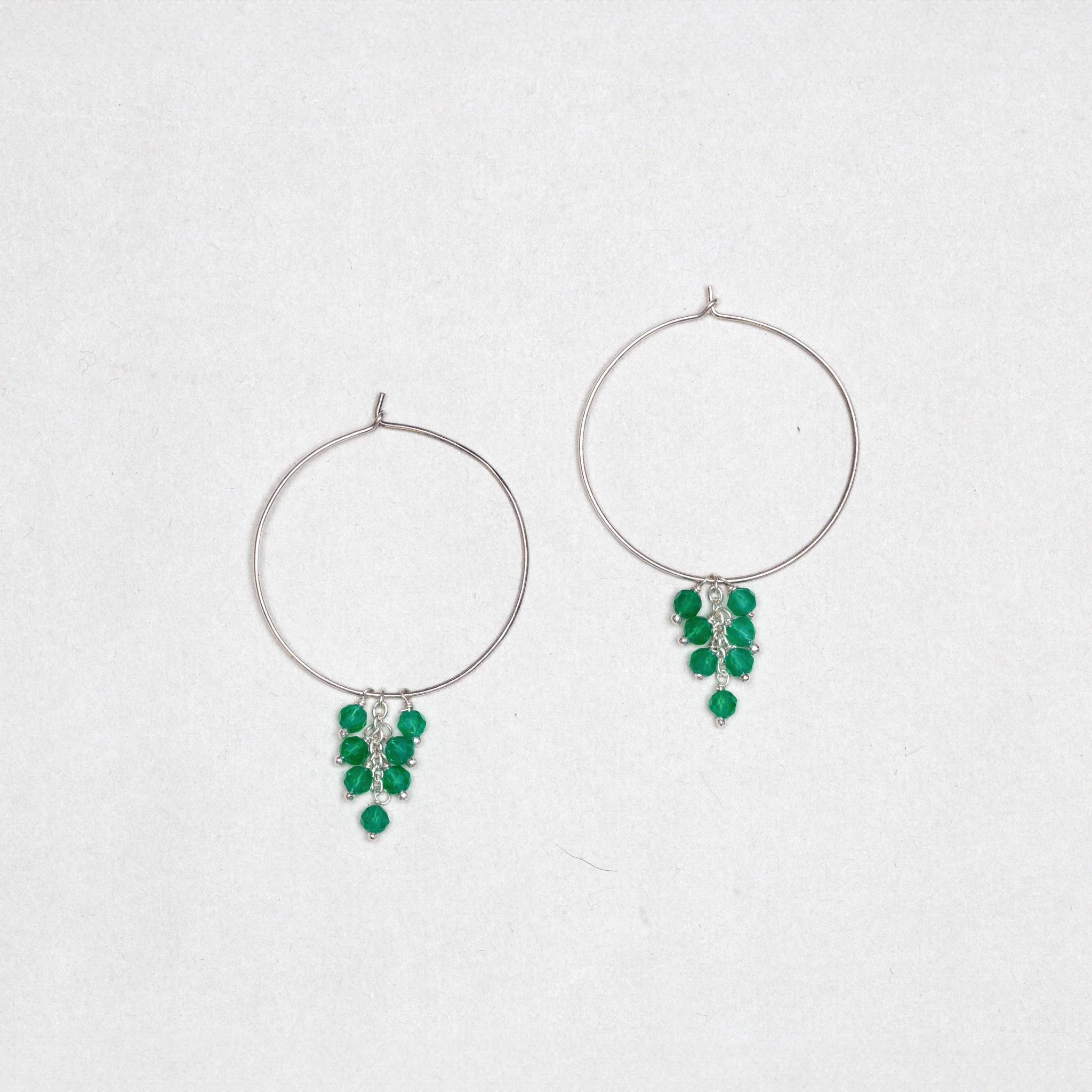 Silver Hoops with Green Onyx - Image 3