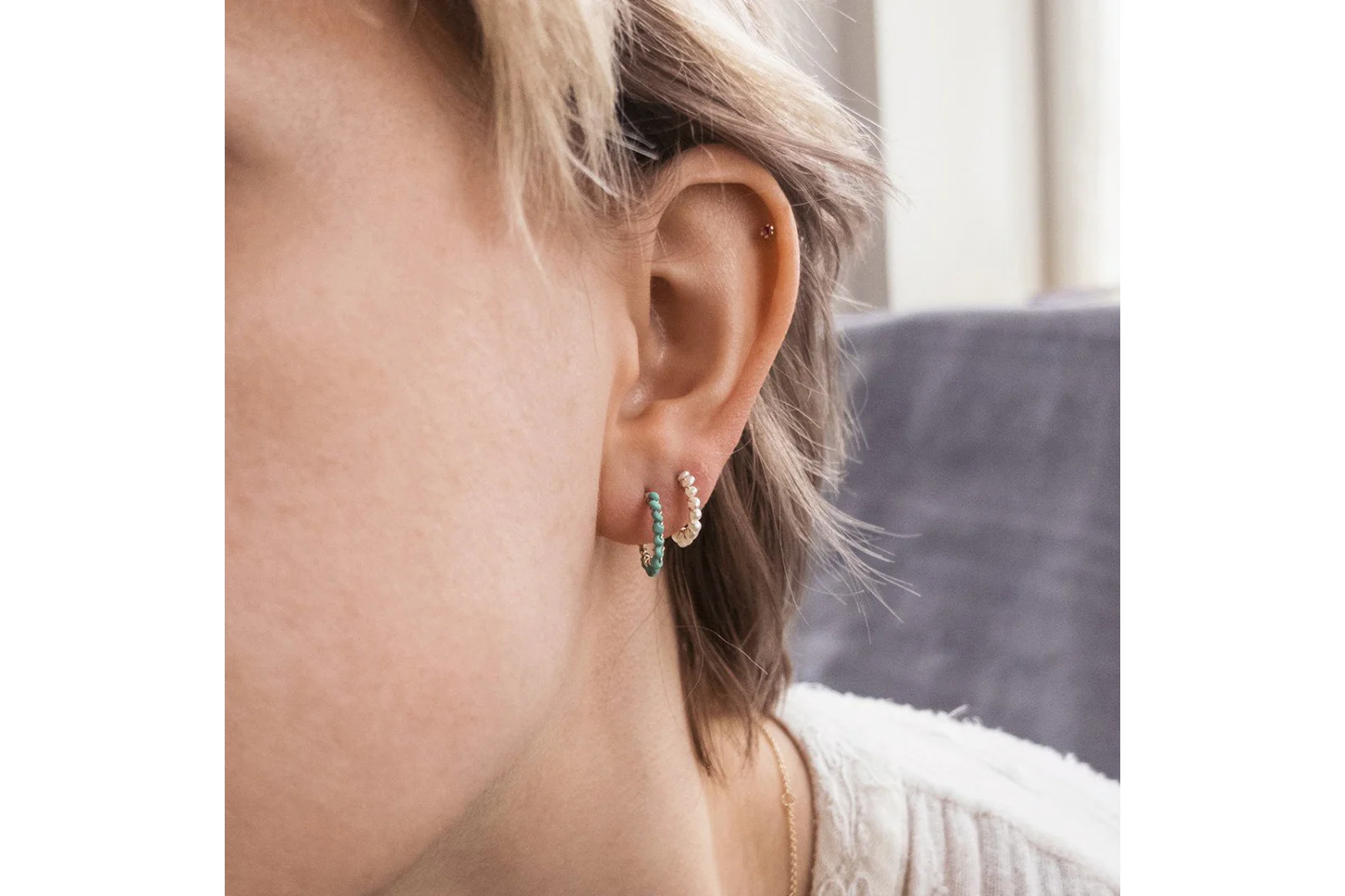 Small Turquoise Aga Hoops - Image 2