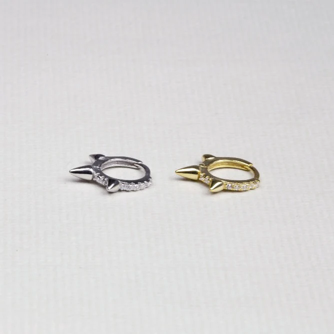 Spiked Hoop Huggies Earrings with Cubic Zirconia - Image 2