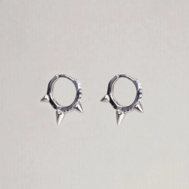 Spiked Hoop Huggies Earrings with Cubic Zirconia - Image 3