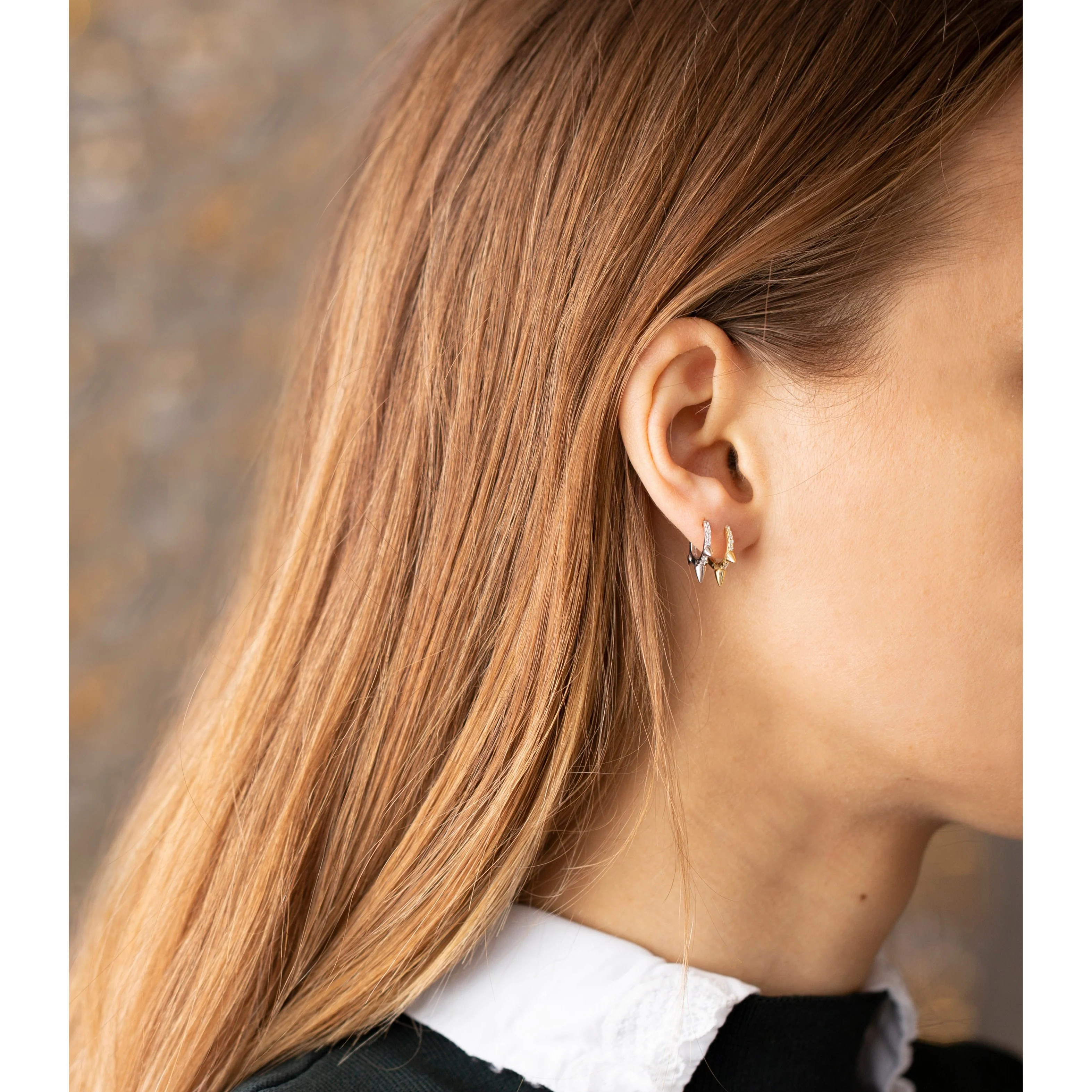 Spiked Hoop Huggies Earrings with Cubic Zirconia - Image 4
