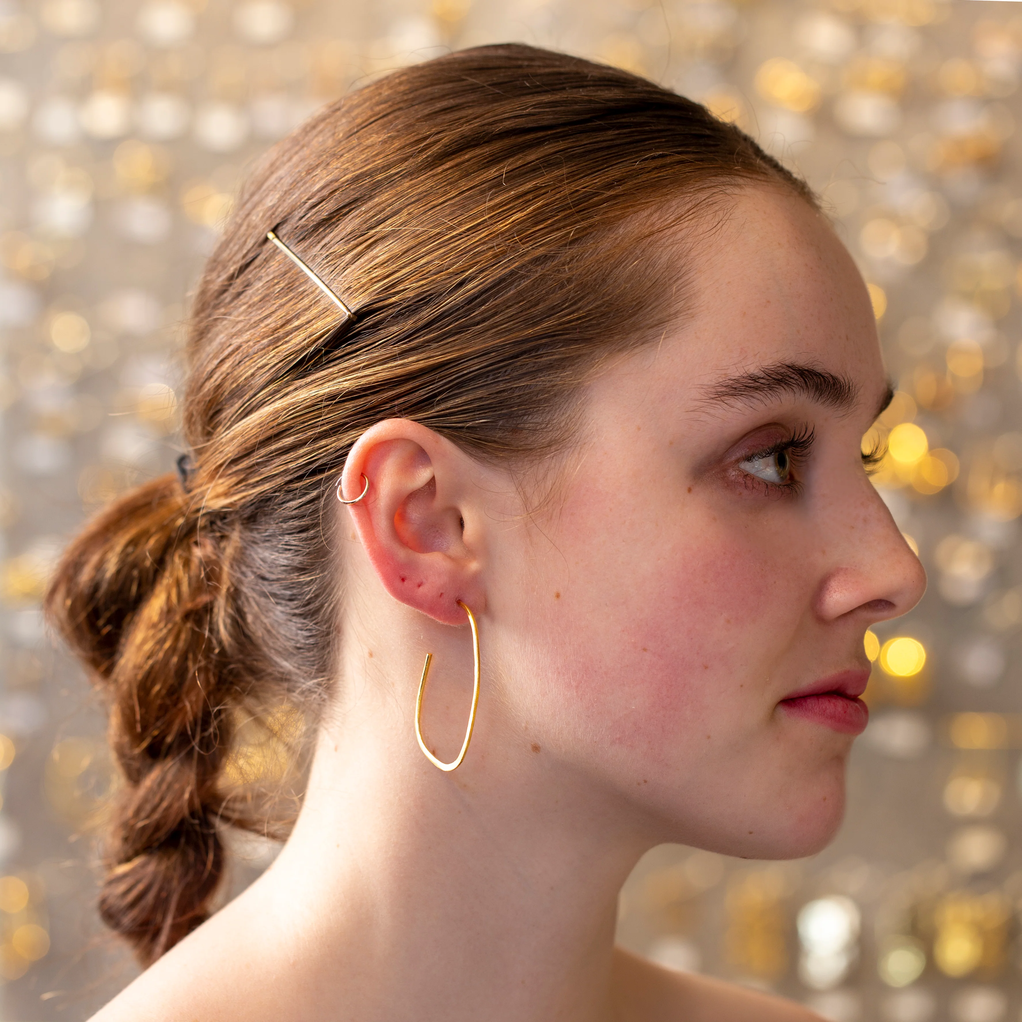 Gold Thin Flat Stud Earrings - Image 2