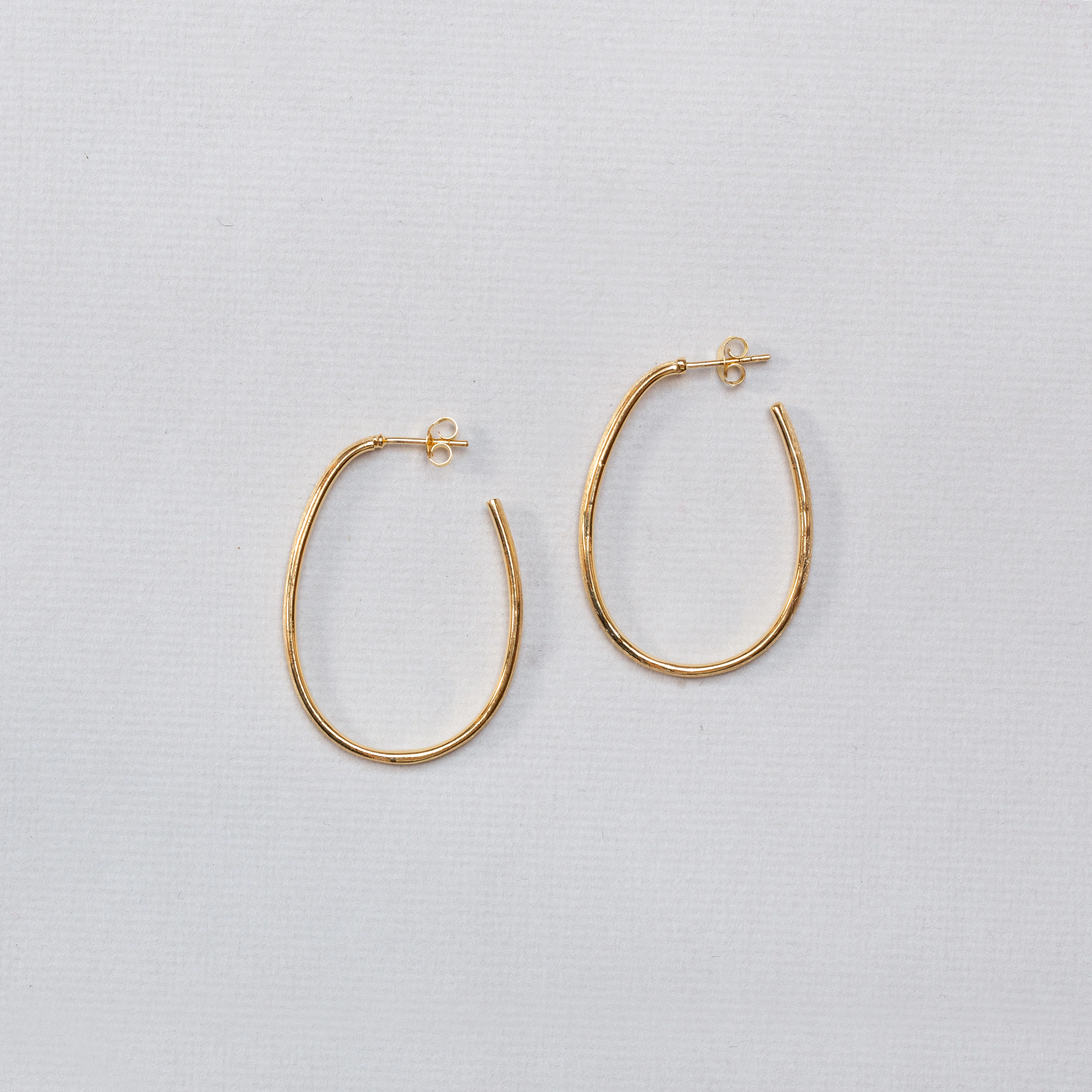 Textured Gold Oval Stud Hoop Earrings - Image 2
