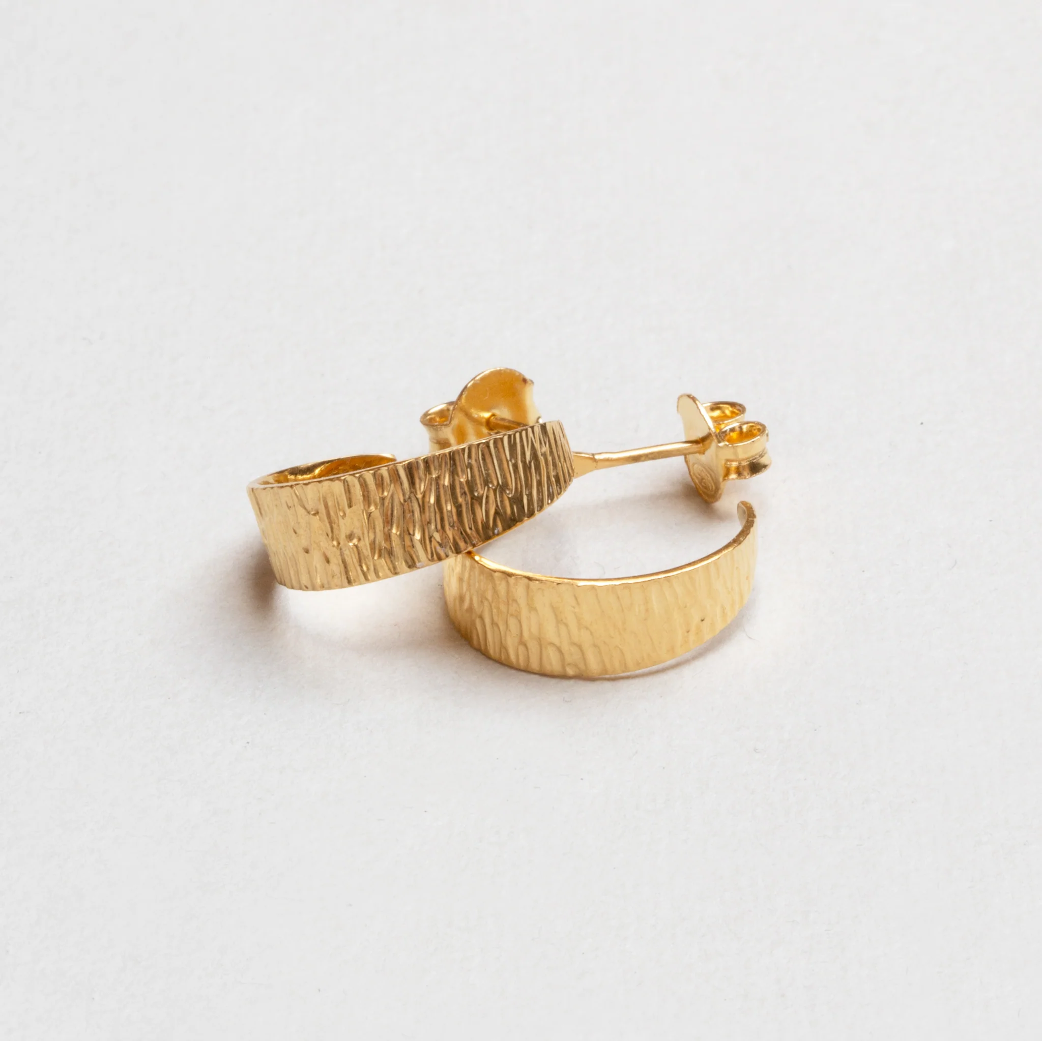 Textured Gold-plated Silver Open Hoop Earrings - Image 3