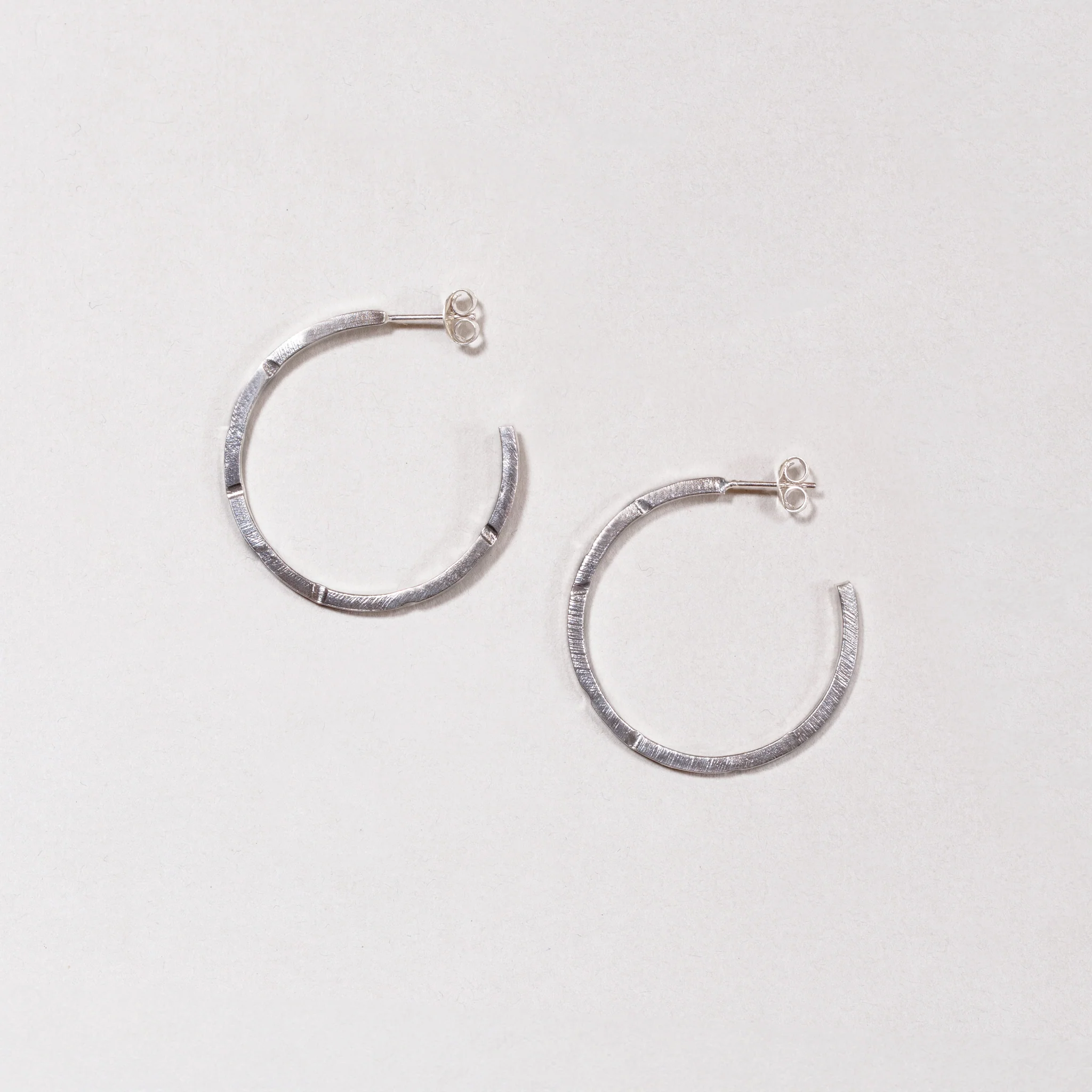 Textured Silver Open Stud Hoop Earrings - Image 2