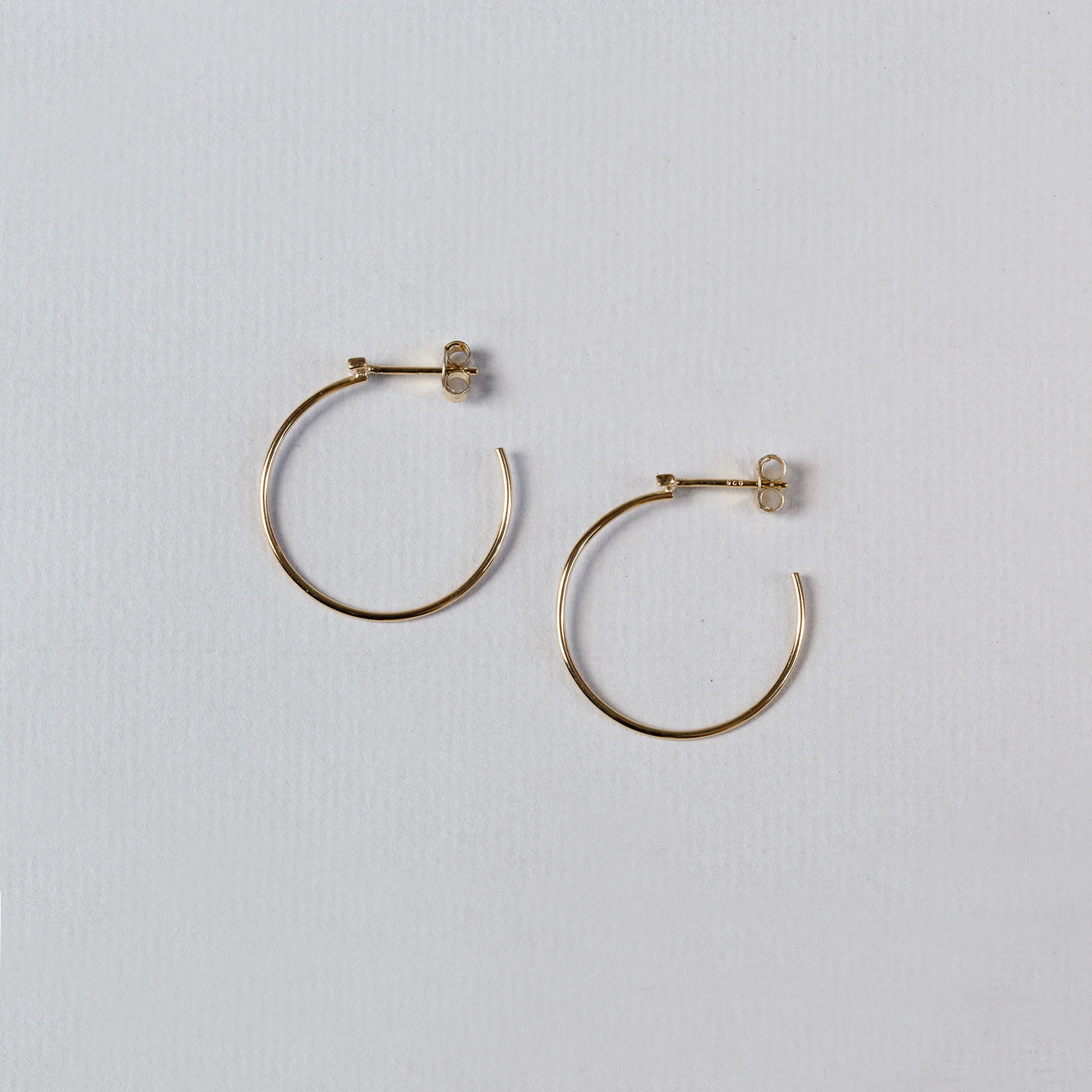 Thin Round Stud Hoop Earrings with Cubic Zirconia - Image 3