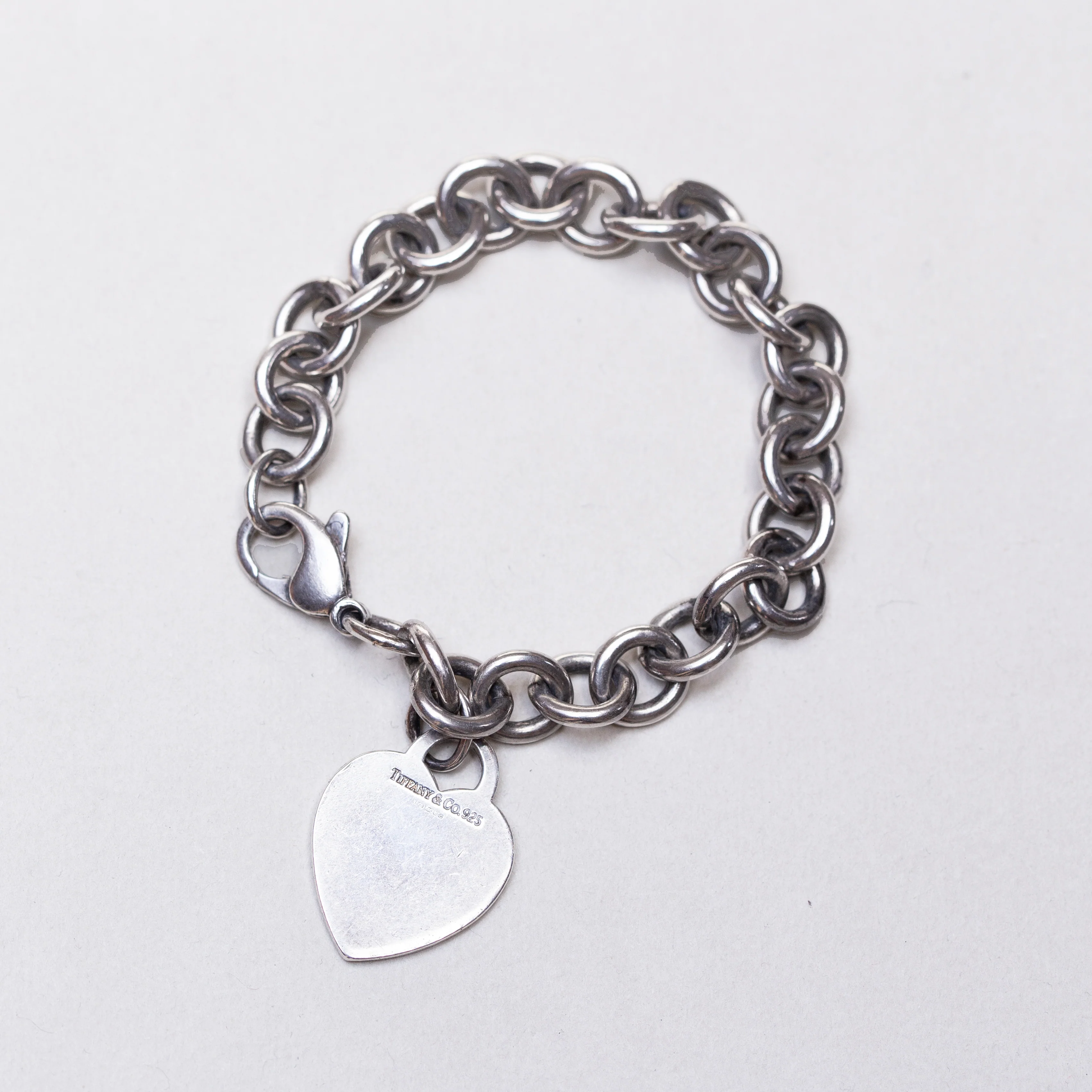 Vintage Tiffany & Co Sterling Silver Heart Pendant Bracelet - Image 3