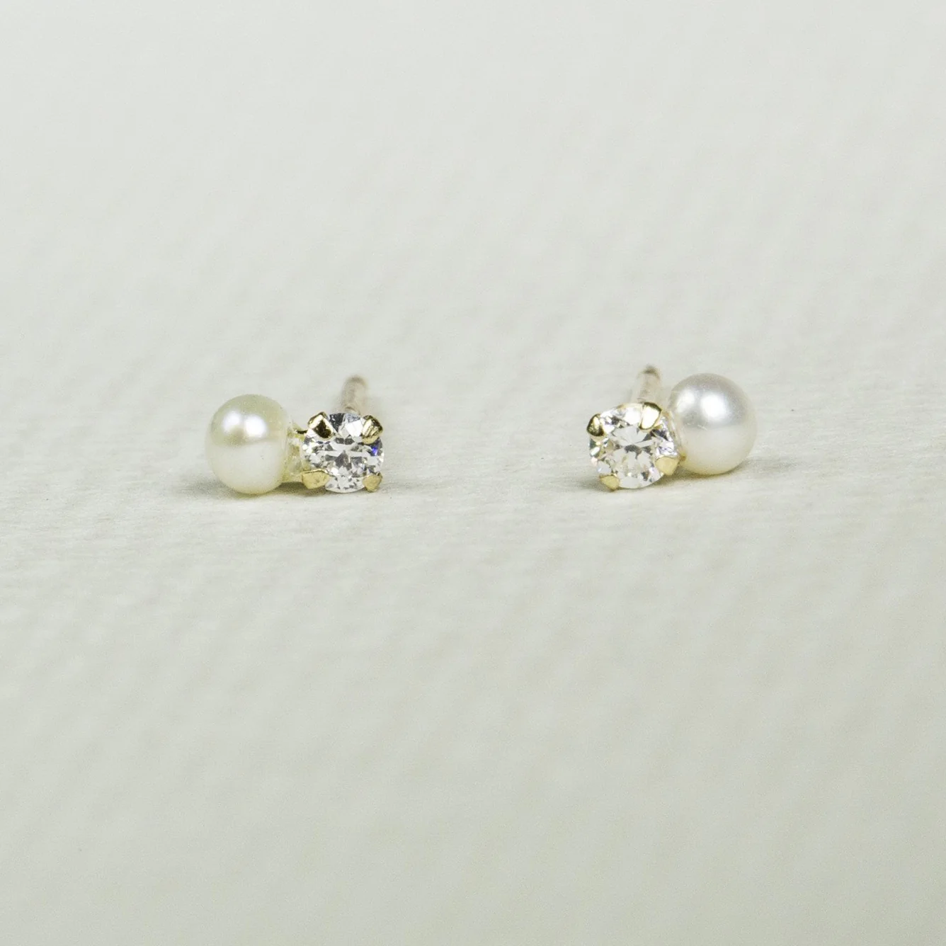 Tiny Pearl and Crystal Stud Earrings - Image 3