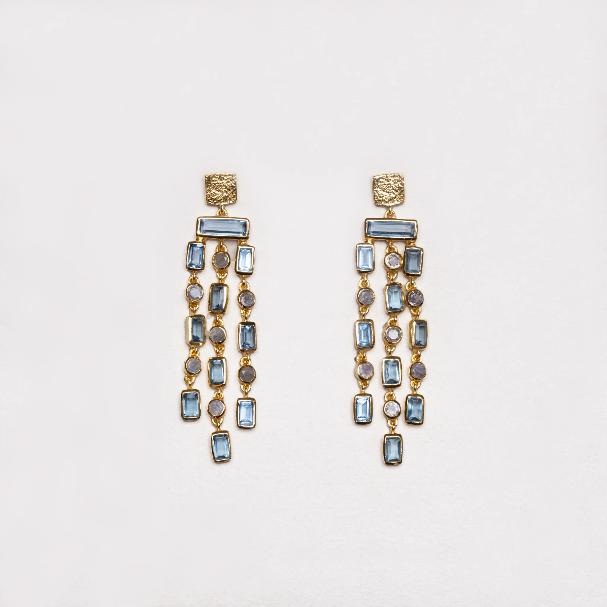 Triple Row Chandelier Earrings with Kyanite and Labradorite