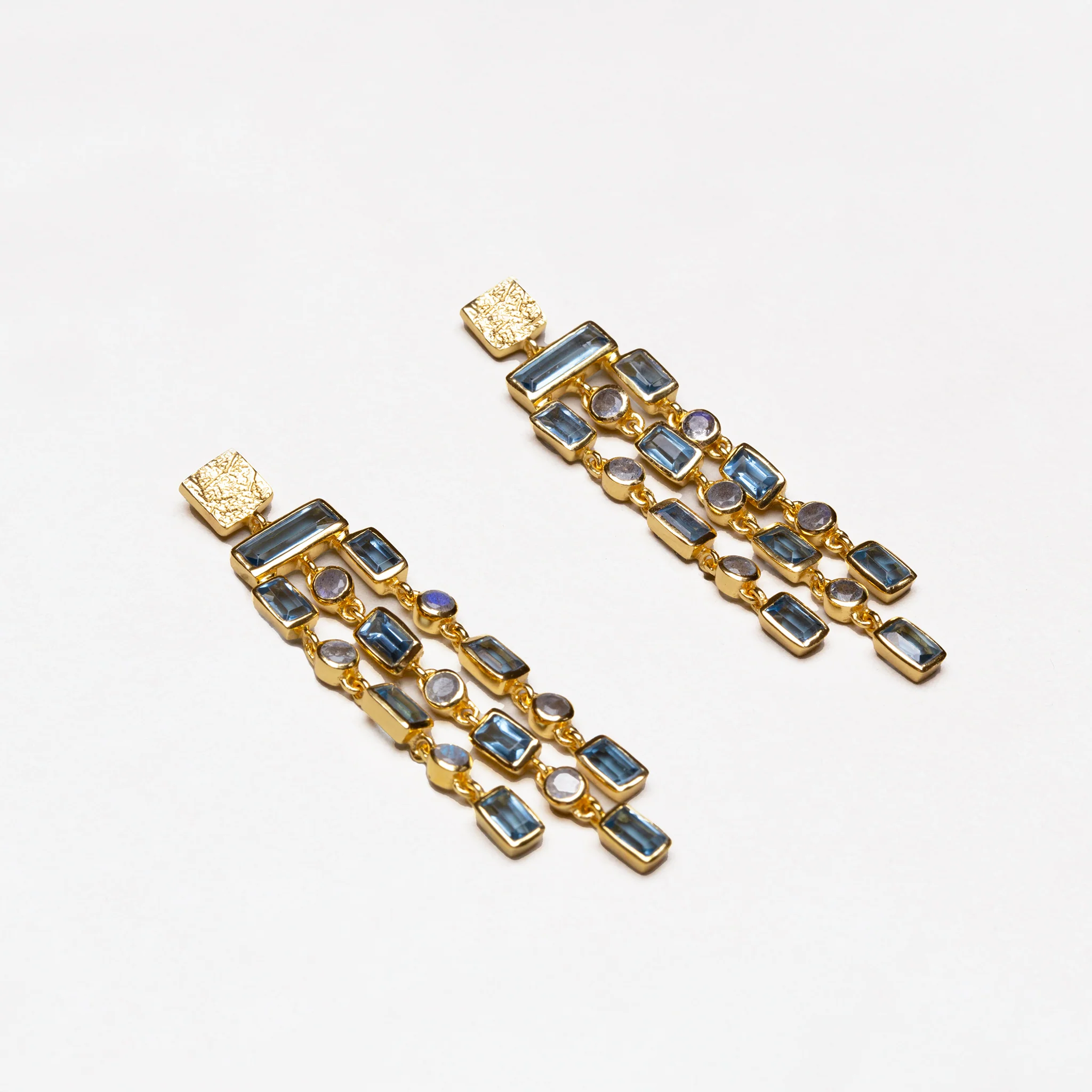 Triple Row Chandelier Earrings with Kyanite and Labradorite - Image 2