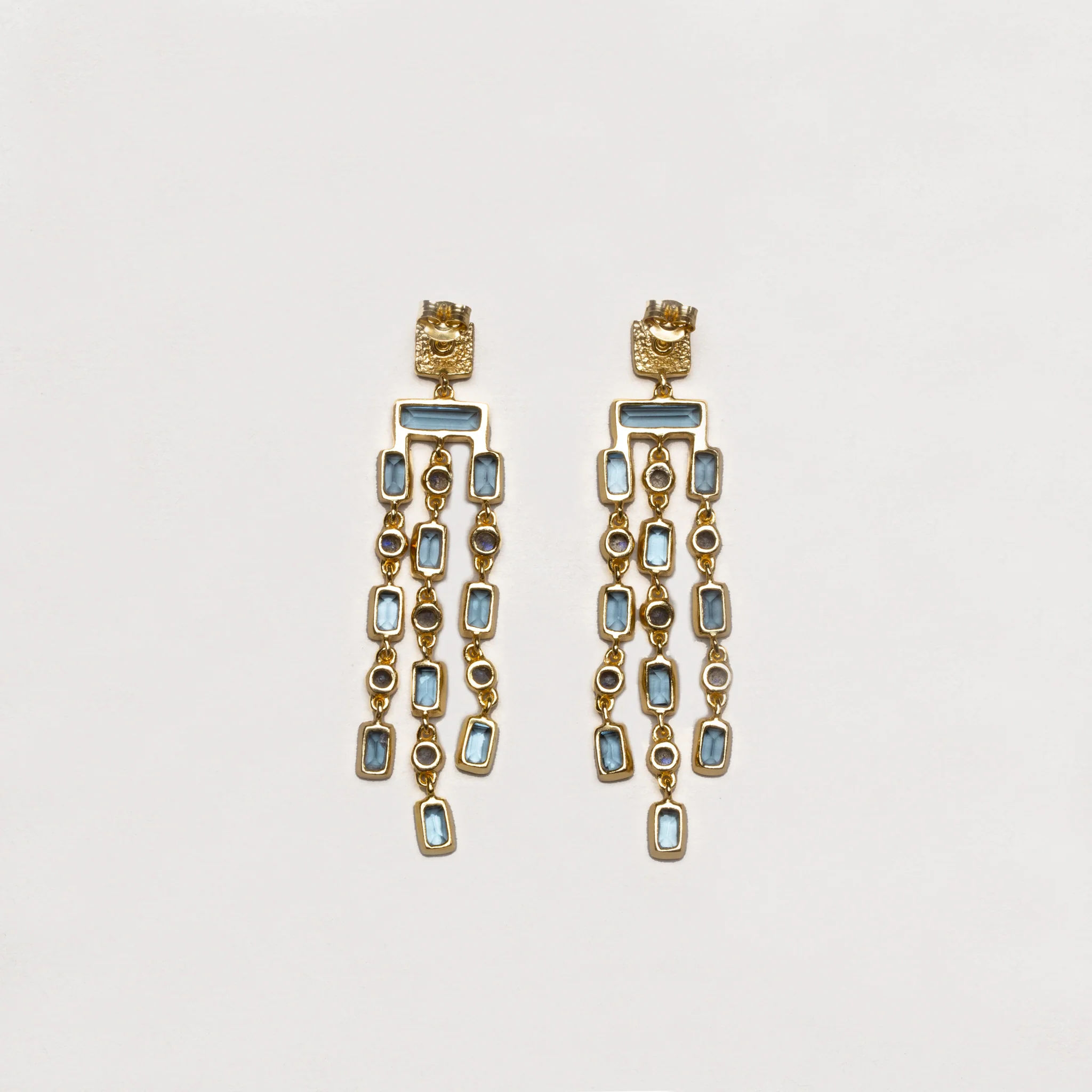 Triple Row Chandelier Earrings with Kyanite and Labradorite - Image 3