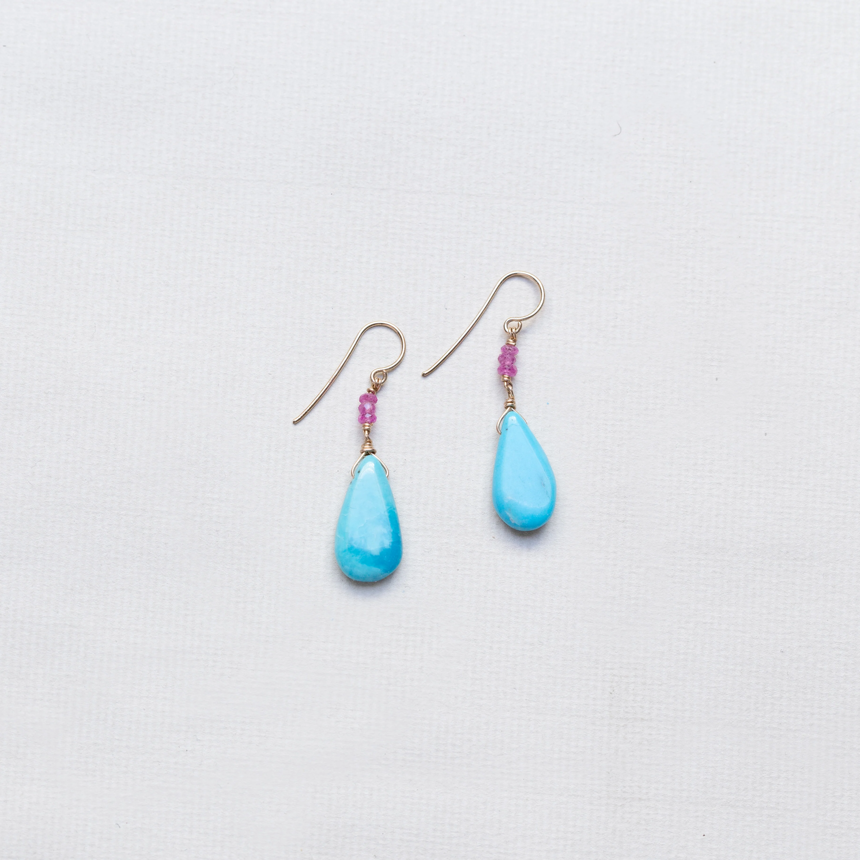 Turquoise and Pink Sapphire Drop Earrings