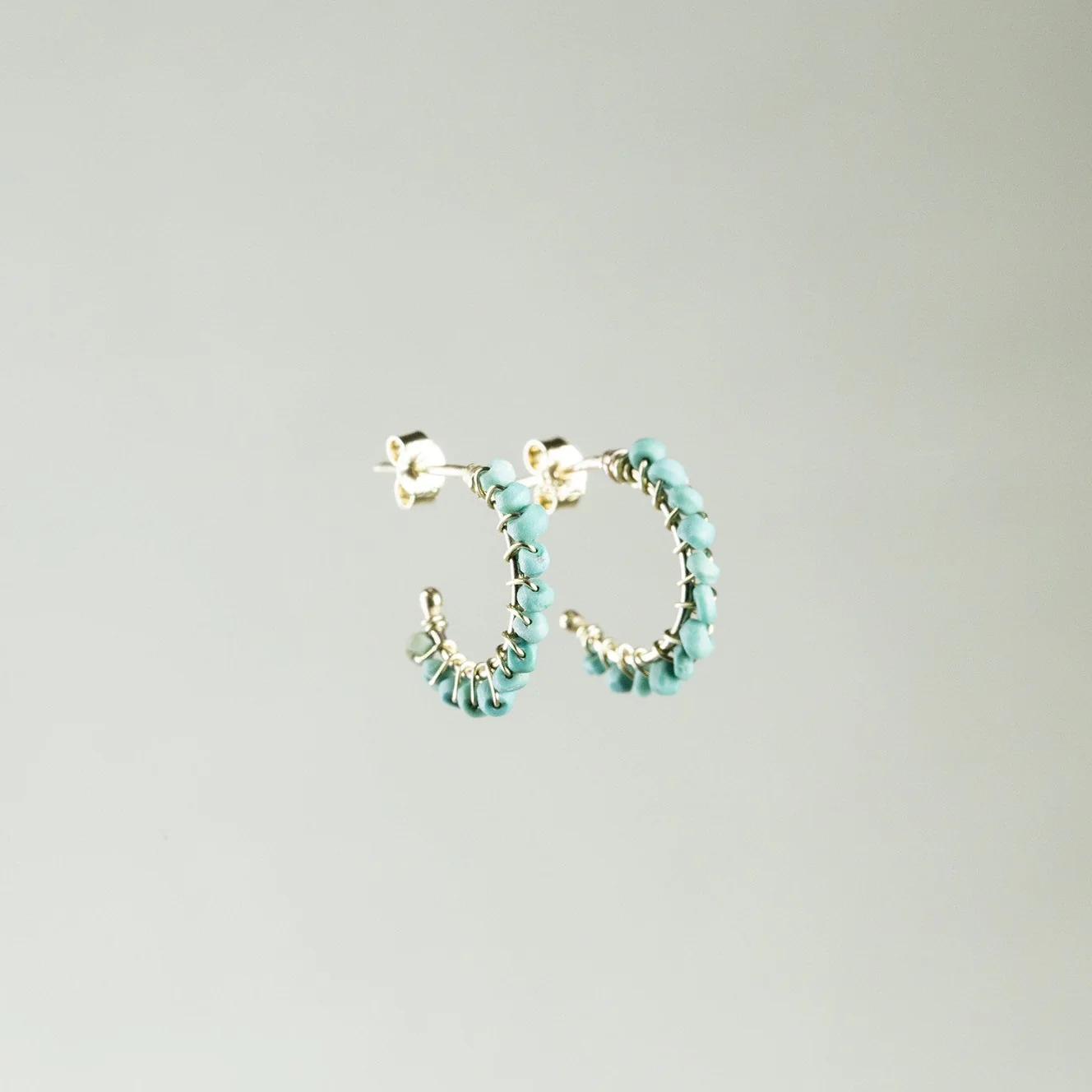 Large Aga Turquoise Gold Hoops - Image 2