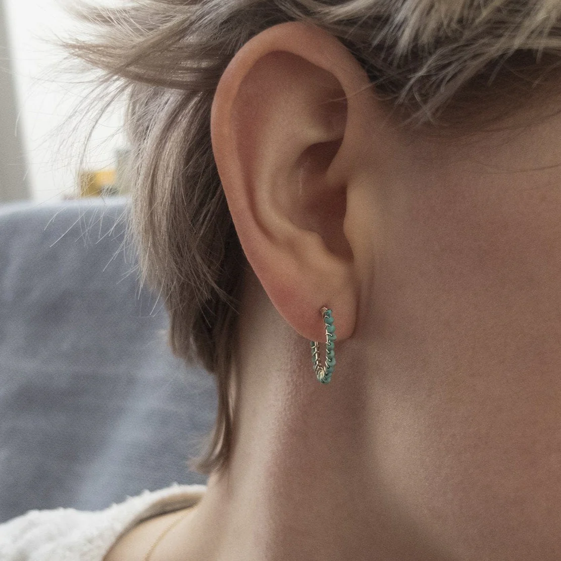Large Aga Turquoise Gold Hoops - Image 3